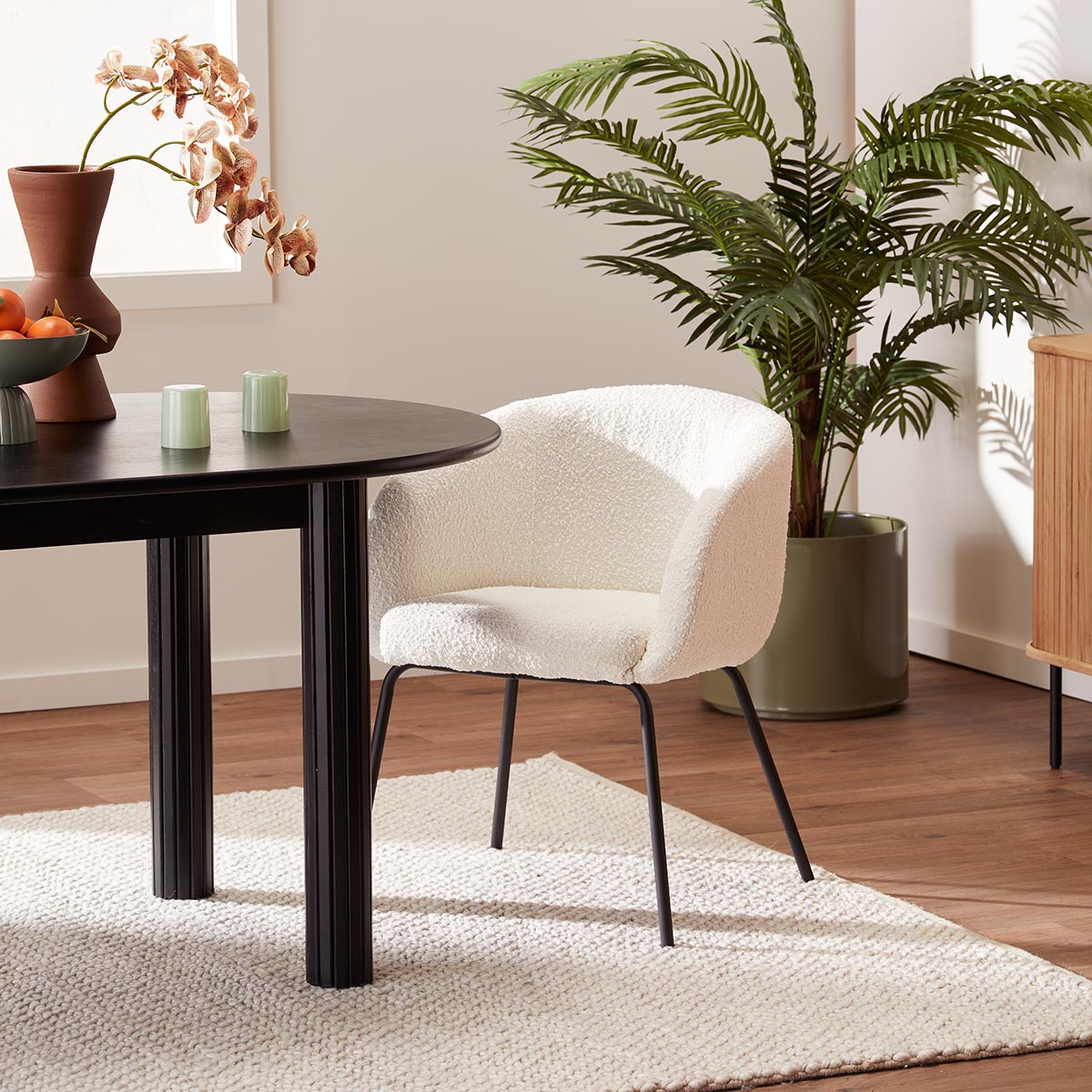 Avalon Boucle Dining Arm Chair - Modern Upholstered Accent Chair for Kitchen, Dining Room, or Office - Comfortable & Stylish Seating Solution