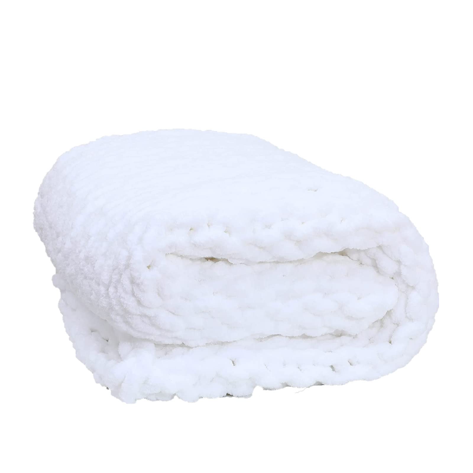 MKWEY Chunky Knit Blanket - 40x40in Soft Handmade Chenille Yarn Cable Knit Throw Blanket, Large Warm Woven Blanket for Couch, Bed & Sofa (100x100cm) - Cozy Home Decor, Perfect for Winter & Gifts