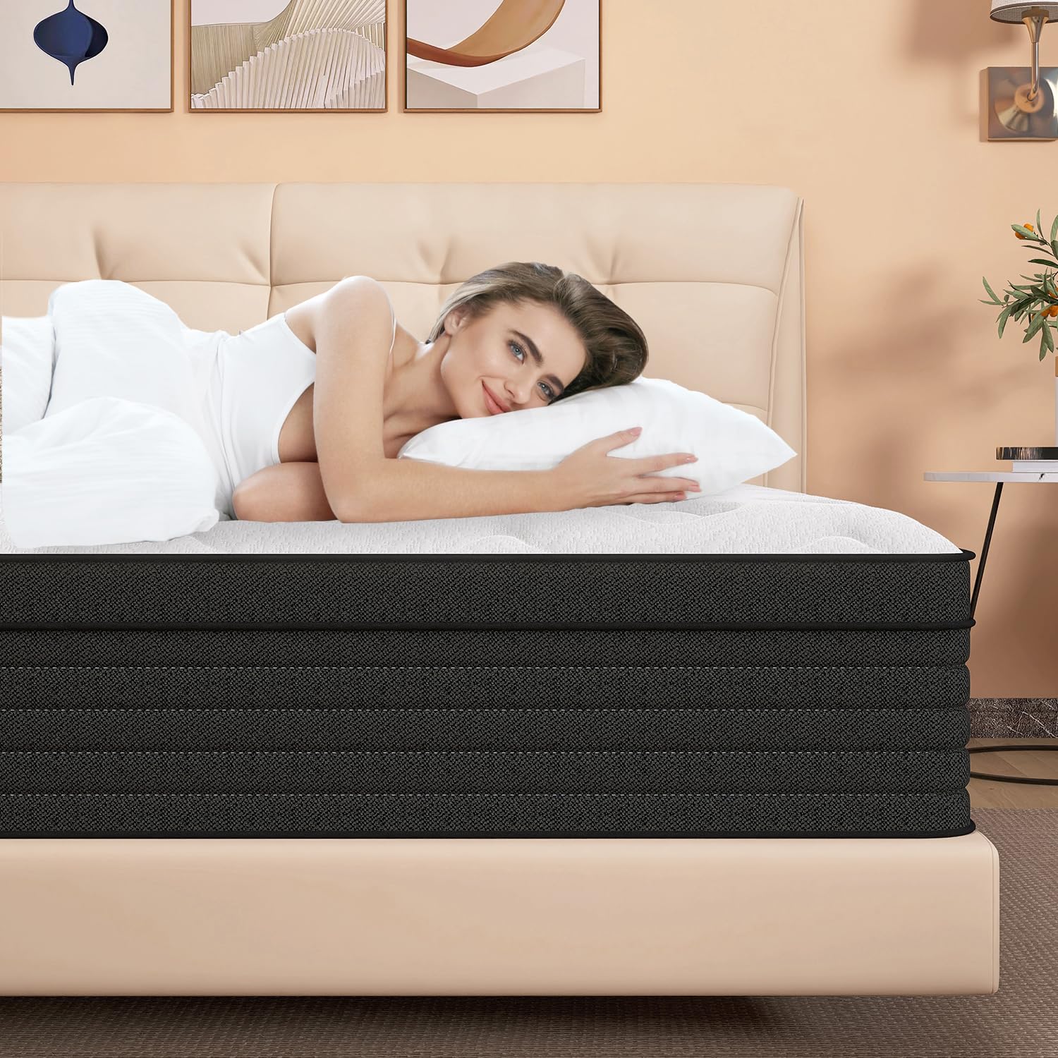 8 Inch Hybrid Queen Mattress with Gel Memory Foam & Pocket Springs - Medium Firm Support, Pressure Relief, Bed in a Box for Back Pain | Perfect for Master Bedrooms, Guest Rooms & Apartments