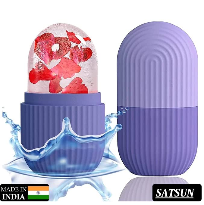 SATSUN ENTERPRISE Face Ice Roller - Reusable Silicone Facial Massager for Glowing Skin, Tightening & Brightening, Reduces Puffiness & Dark Circles - Cooling Therapy for Morning Routine & Post-Workout Recovery (Blue, 1 Piece)