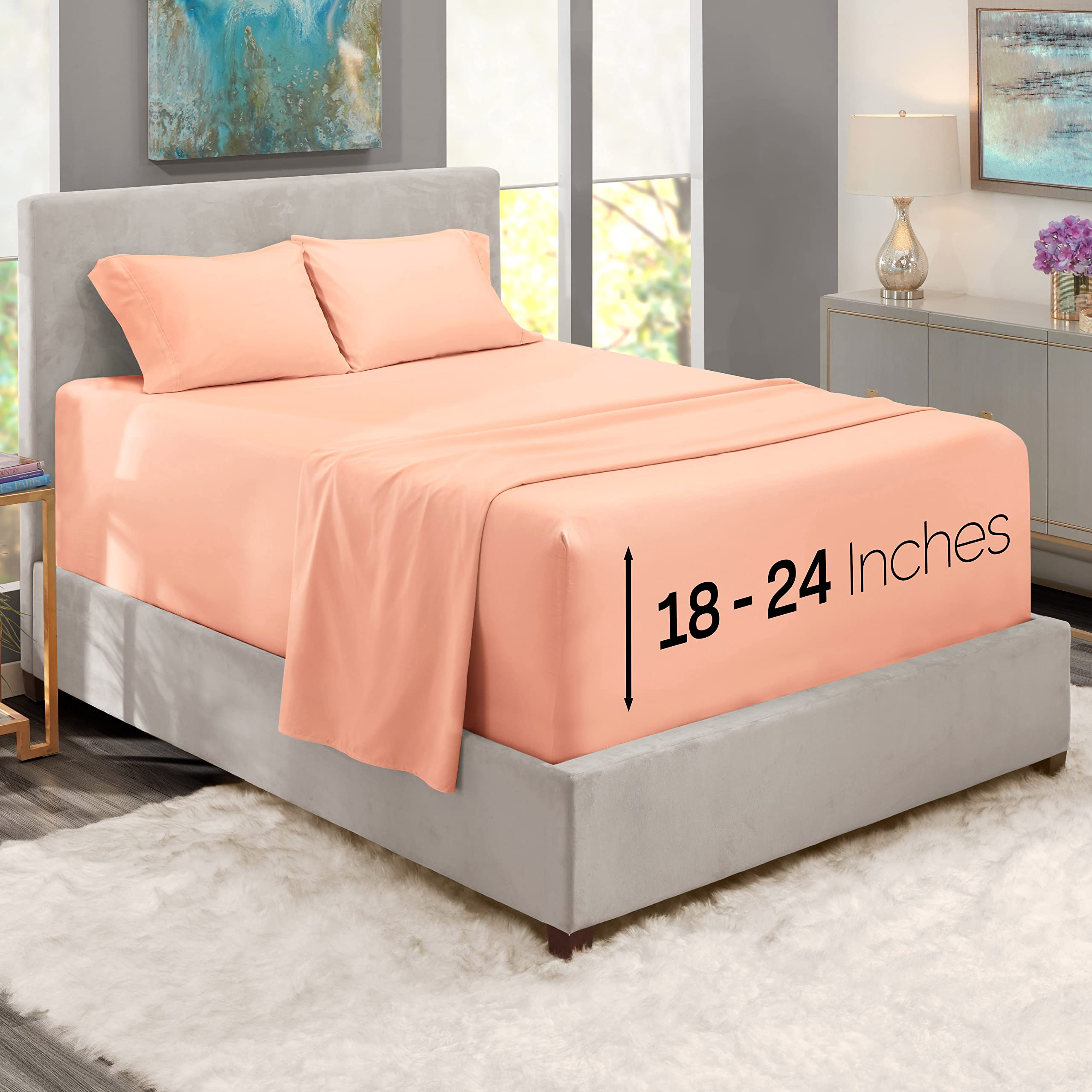 Nestl Extra Twin XL Deep Pocket Sheets Set - 4 Piece Soft Microfiber Bedding with Pillowcases - Fade Resistant, Breathable & Wrinkle-Free - Perfect for Dorms, Guest Rooms & Cozy Bedrooms (Twin XL, Peach)