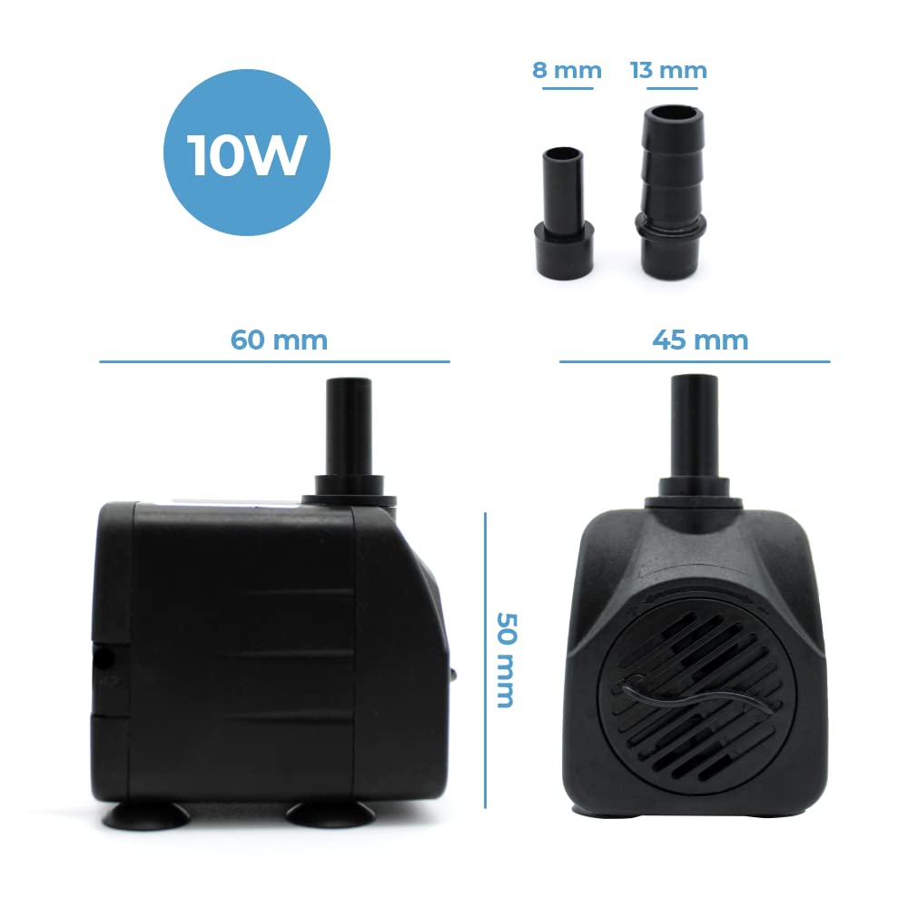 Energy Efficient 10W Aquarium Water Pump for Fish Tank, Pond, or Fountain - Adjustable Flow Rate for Home, Office, and Outdoor Water Features