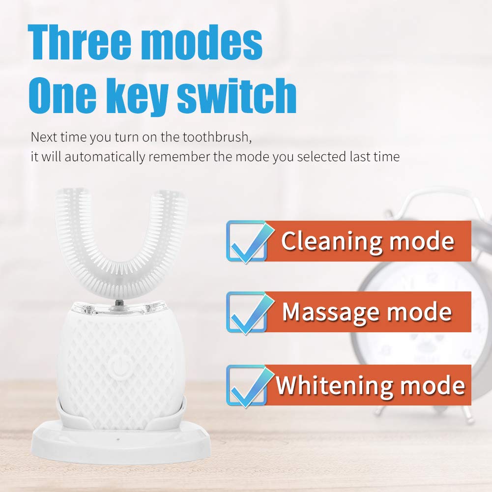 Ultrasonic U-Shaped Electric Toothbrush for Adults - 360° Full Mouth Cleaning with 30-Second Timer - Rechargeable & Washable for Travel & Home Use (White) - Perfect for Busy Professionals & Travelers