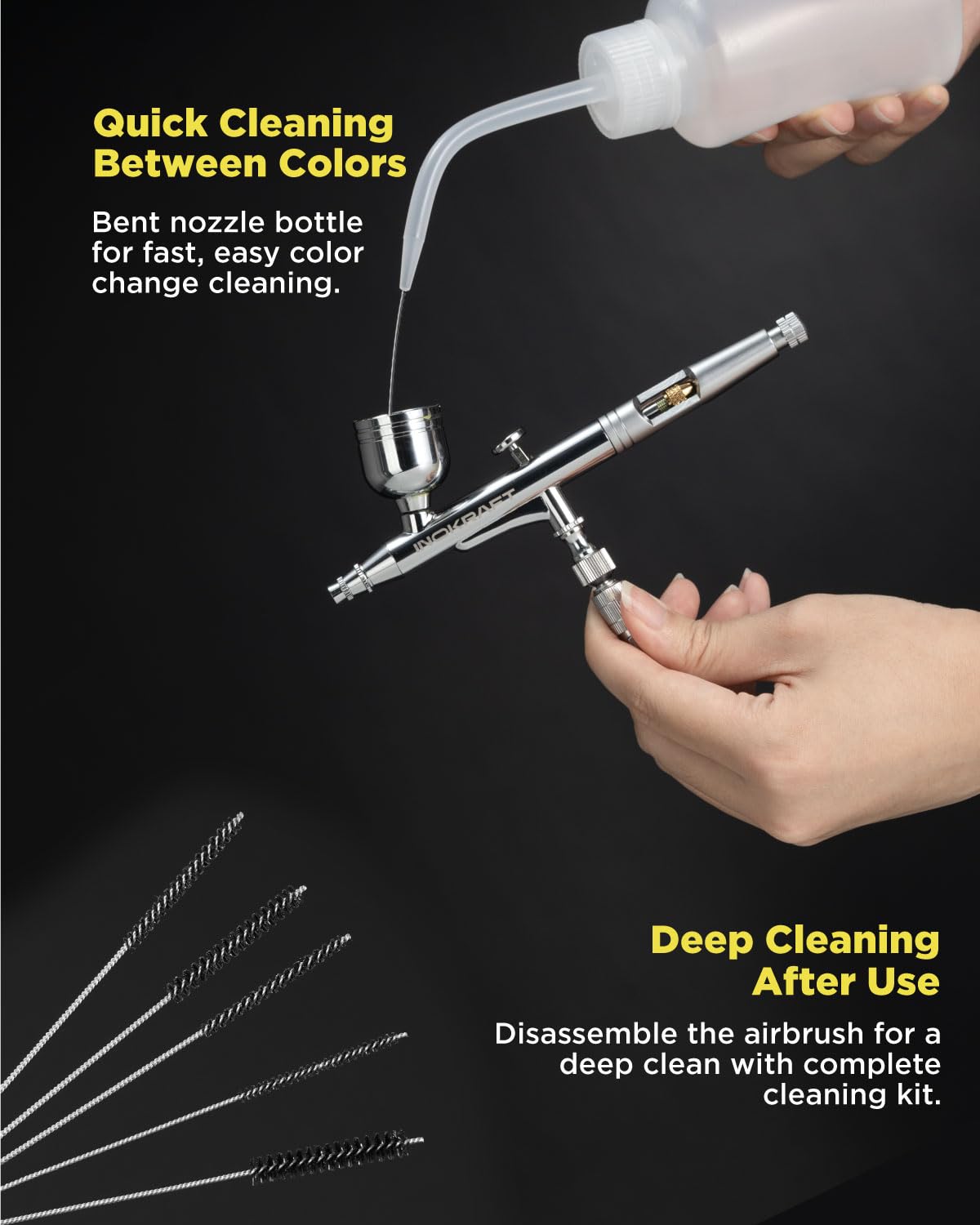InoKraft Professional Airbrush Kit with 1/6 HP Quiet Air Compressor - 3 Nozzle Sizes (0.2mm, 0.3mm, 0.5mm) Gravity Feed Airbrush - Complete Set with Hose, Holder & Guide - Perfect for Model Painting, Cake Decorating, T-Shirt Design & DIY Art Projects