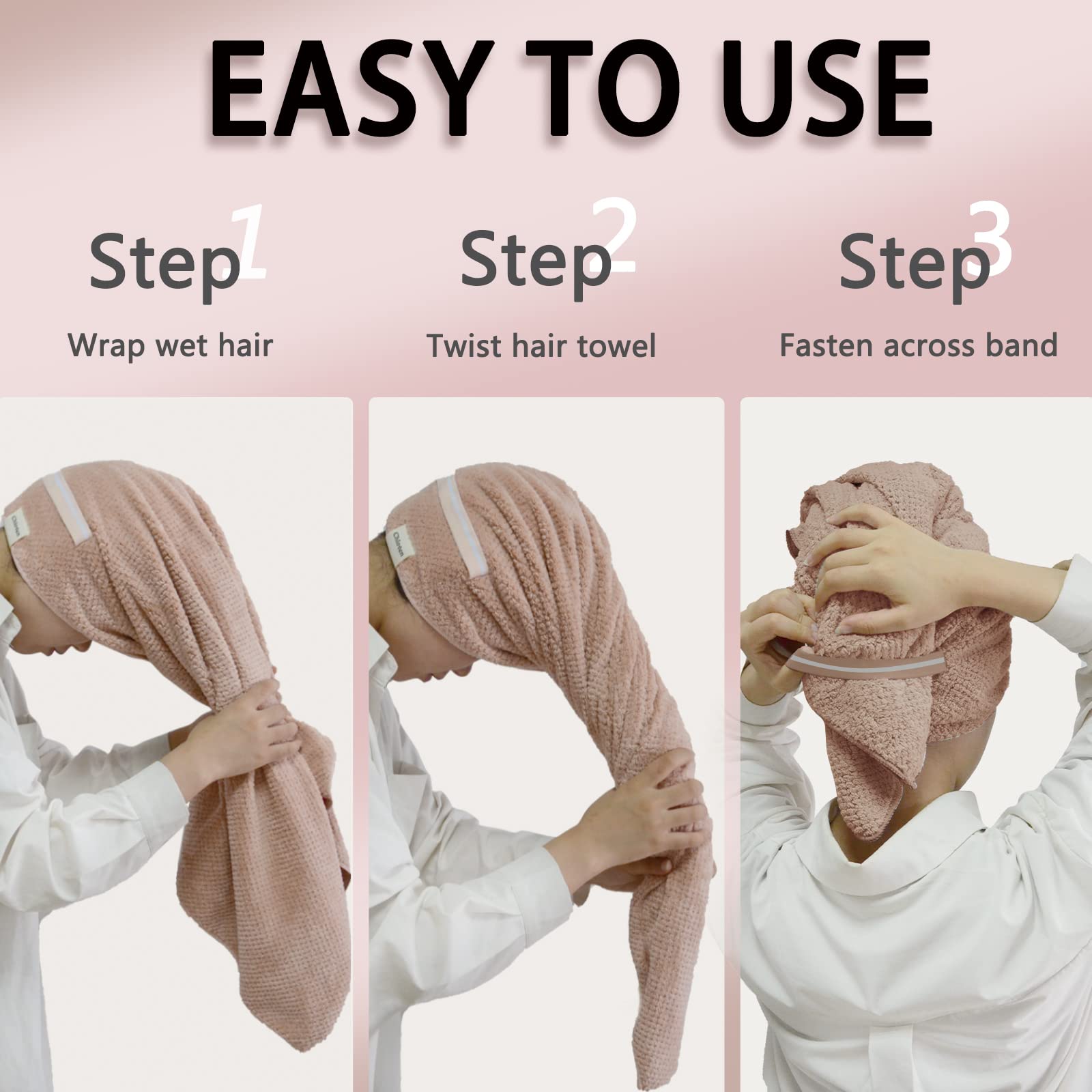 Chloven Jumbo Large Microfiber Hair Towel Wrap for Women - Anti-Frizz Quick Dry Hair Towel with Elastic Strap, Super Absorbent & Ultra Soft XL Hair Wrap for Thick Hair - Perfect for Post-Shower, Salon, Travel & Home Hair Care