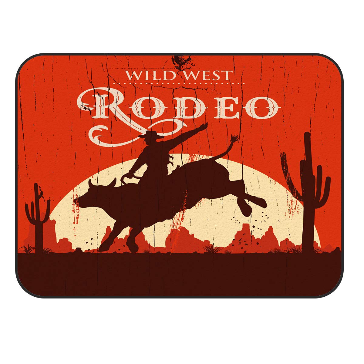 Western Cowboy Rodeo Rug - Non-Slip Rubber Backing 4' x 6' Vintage Rectangular Area Carpet for Living Room, Bedroom, Dining Room, Kids Playroom, Kitchen & Bathroom Floor Mat | Perfect for Western-Themed Decor, Ranch Houses & Country Style Homes