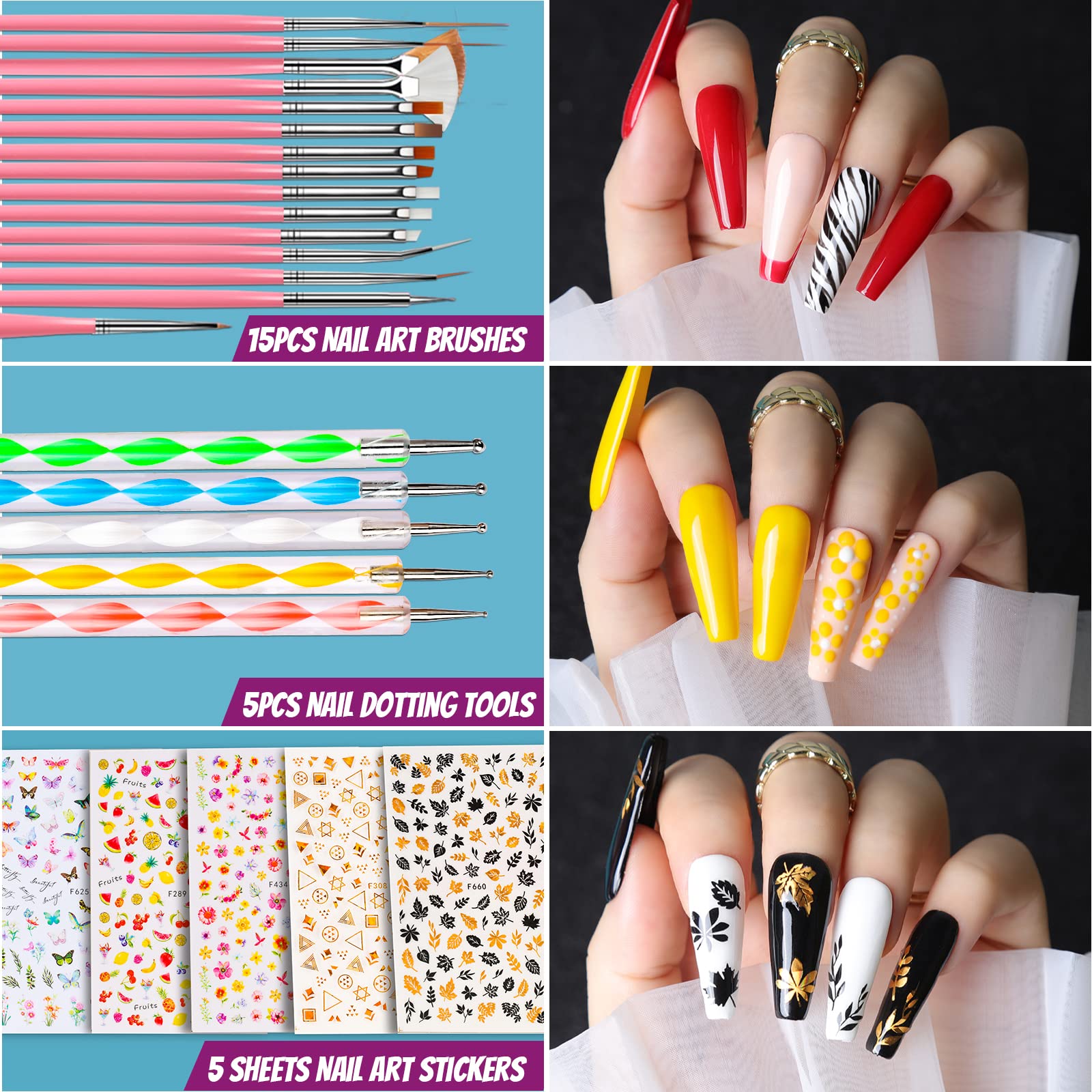 Teenitor Acrylic Fake Nails Kit - 24pcs Press On Nails with Nail Glue, Nail Tips, Nail Art Brushes, Rhinestones & Glitter for DIY Manicure | Perfect for Parties, Weddings, Salon & Home Use