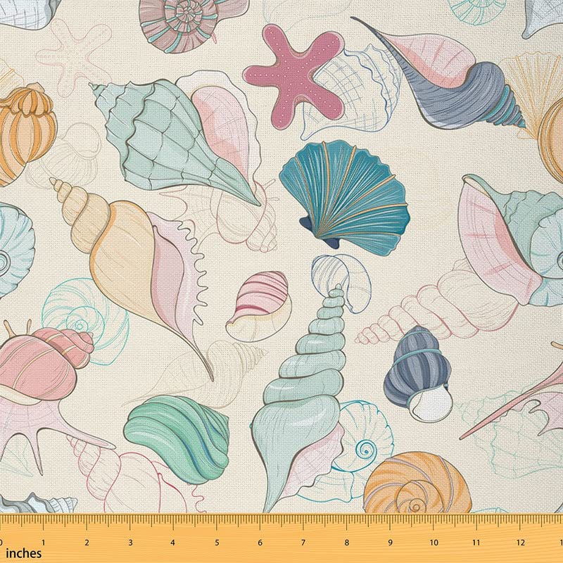 Feelyou Ocean Themed Upholstery Fabric by The Yard - Tropical Beach Coastal Nature Print Waterproof Material for DIY Home Decor, Chairs, Pillows & Crafts (3 Yards) | Perfect for Coastal Living Rooms, Beach House Decor & Seashell-Themed Projects