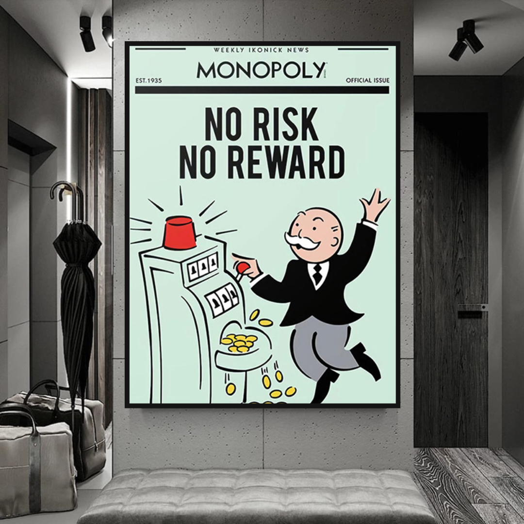 Alec Monopoly No Risk No Reward Playing Card Canvas Wall Art - Modern Pop Art Decor for Living Room, Bedroom & Office