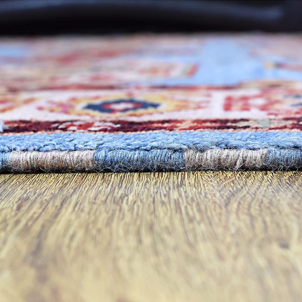 Hand Knotted Wool & Silk Eco-Friendly Oriental Area Rug 5'x8' Rectangle - Aqua Cream Traditional Design, Medium Pile Handmade Rug (AF0117) - Perfect for Living Room, Bedroom & Home Decor