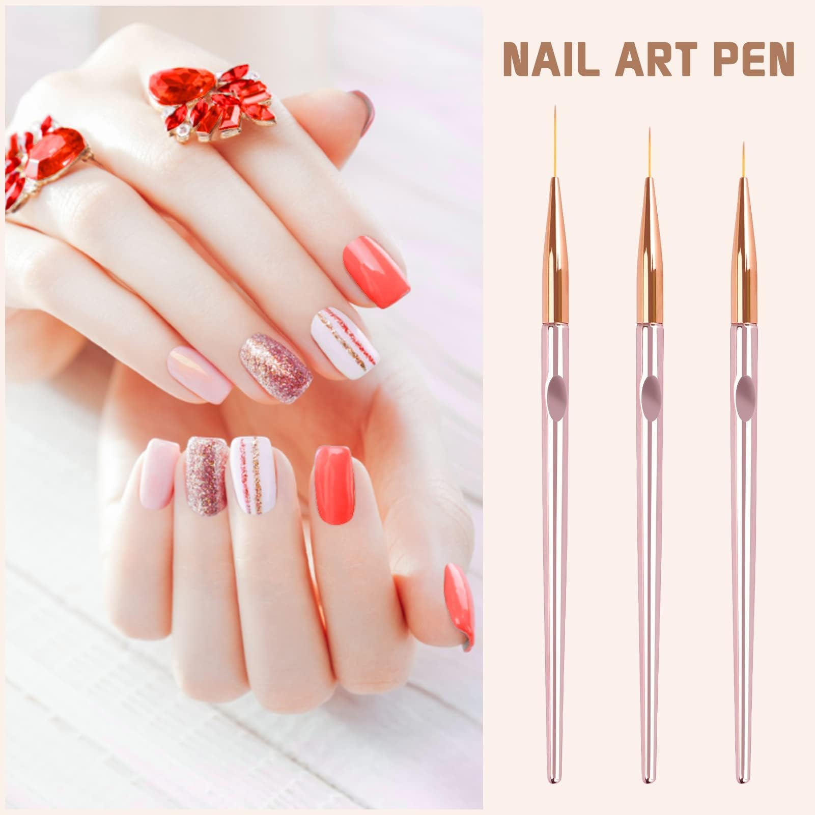 KIRA 3PCS Nail Art Brush Set - Thin Liner Brush for Acrylic, UV Gel & Nail Polish - Professional Nail Design Tools for Salon & DIY Manicure at Home