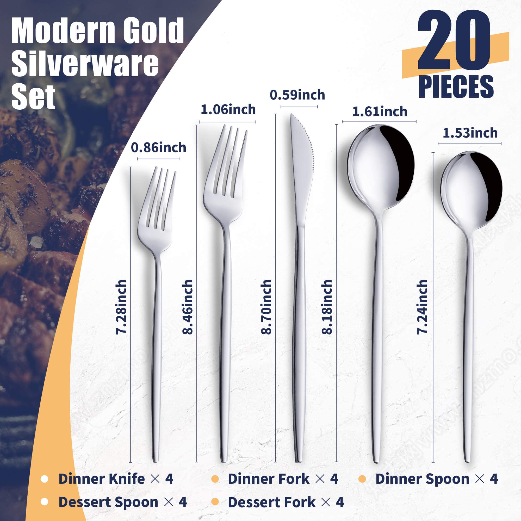 20-Piece Stainless Steel Silverware Set - Service for 4 (Forks, Spoons, Knives) - Durable Flatware Cutlery Set for Home, Restaurant & Daily Use - Dishwasher Safe Kitchen Utensils - Perfect for Dining, Entertaining & Everyday Meals