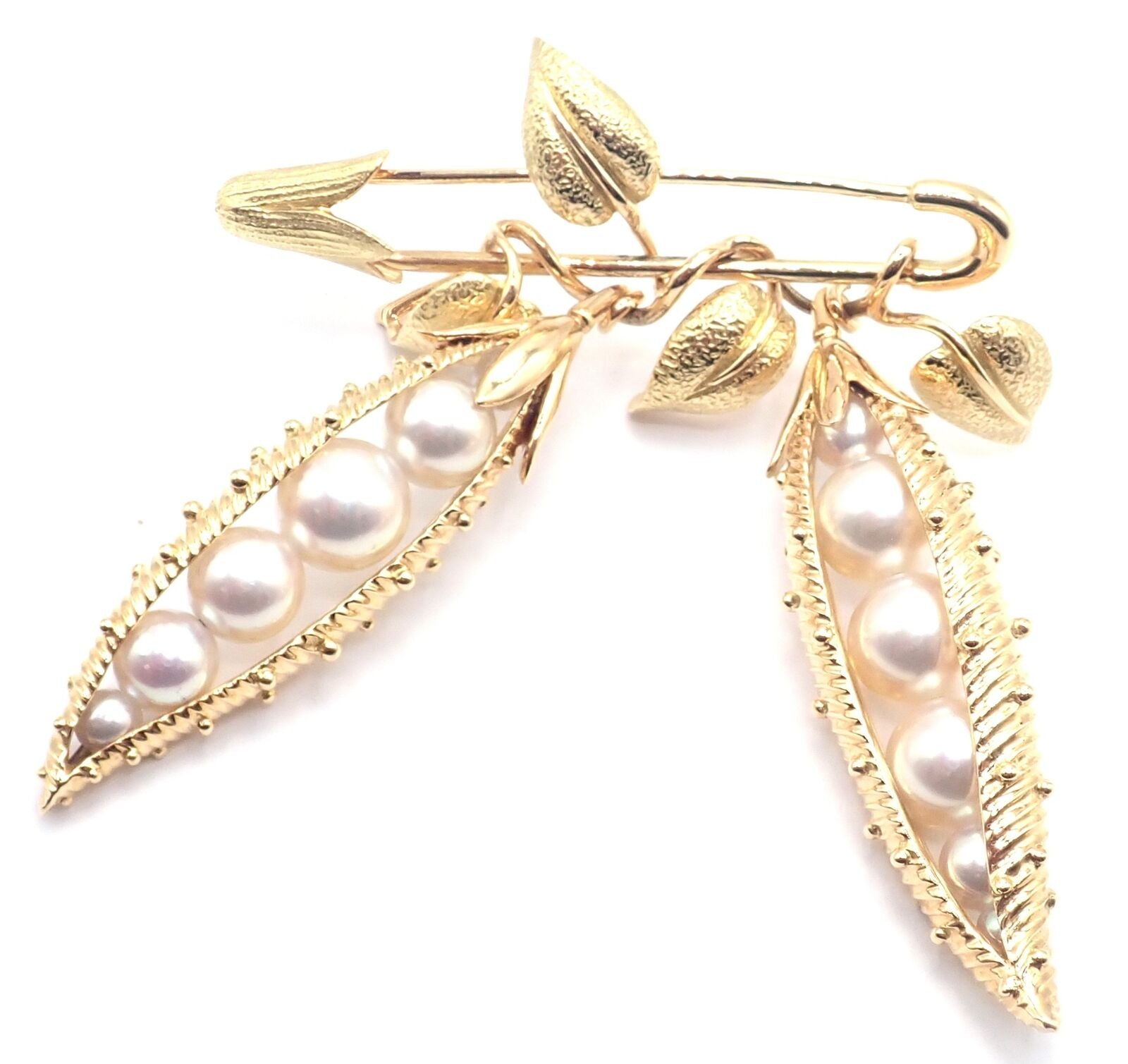 Authentic Tiffany & Co Schlumberger Peapod 18k Yellow Gold Pearl Pin Brooch - Luxury Pearl Jewelry for Women, Elegant Gift for Brides, Anniversaries & Special Occasions
