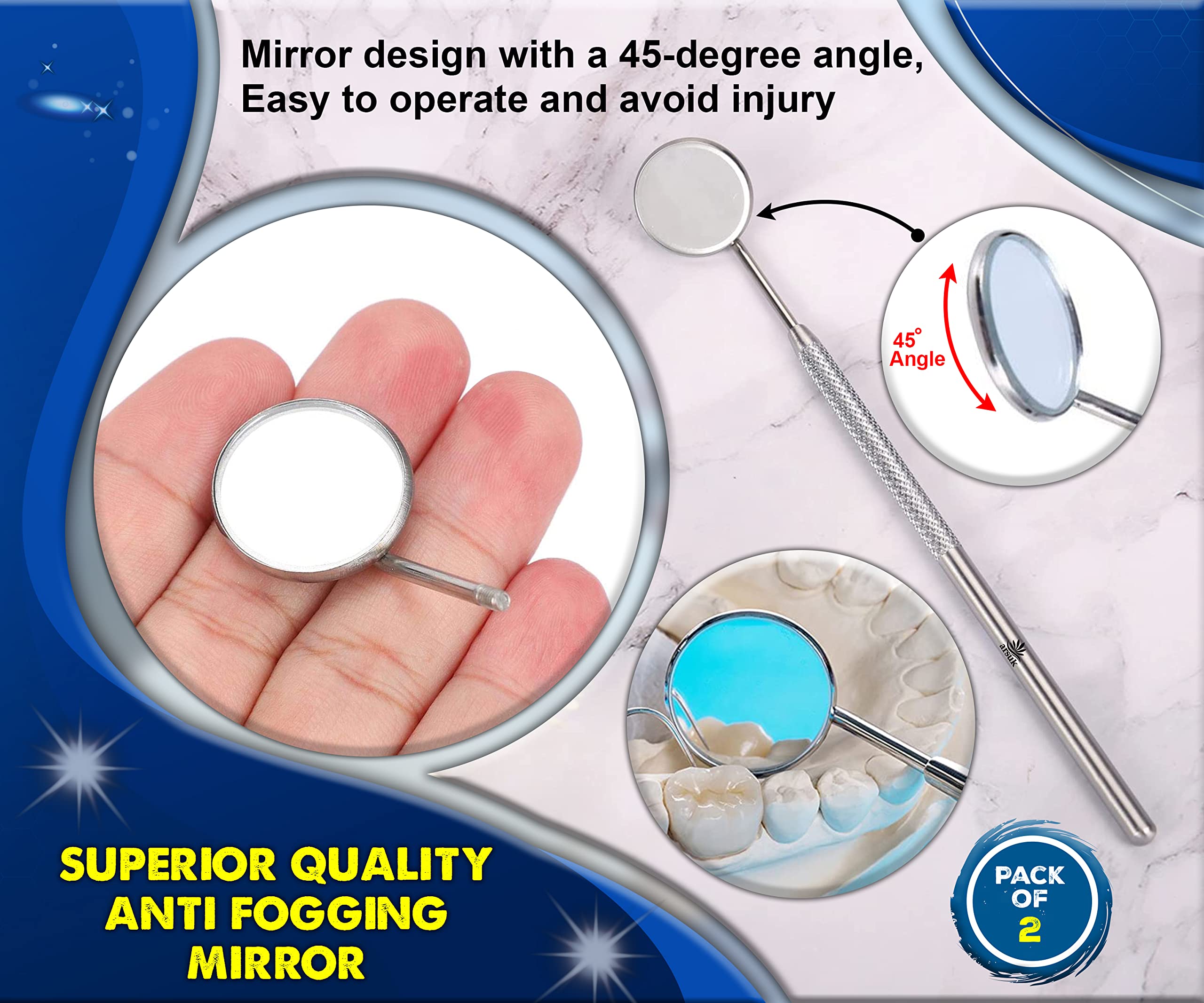 ARSUK Dental Mirror - Stainless Steel Dentist Mirror for Teeth Inspection & Oral Care - Rust-Free Dental Tool with Ergonomic Handle for Dentists, Hygienists & Home Use