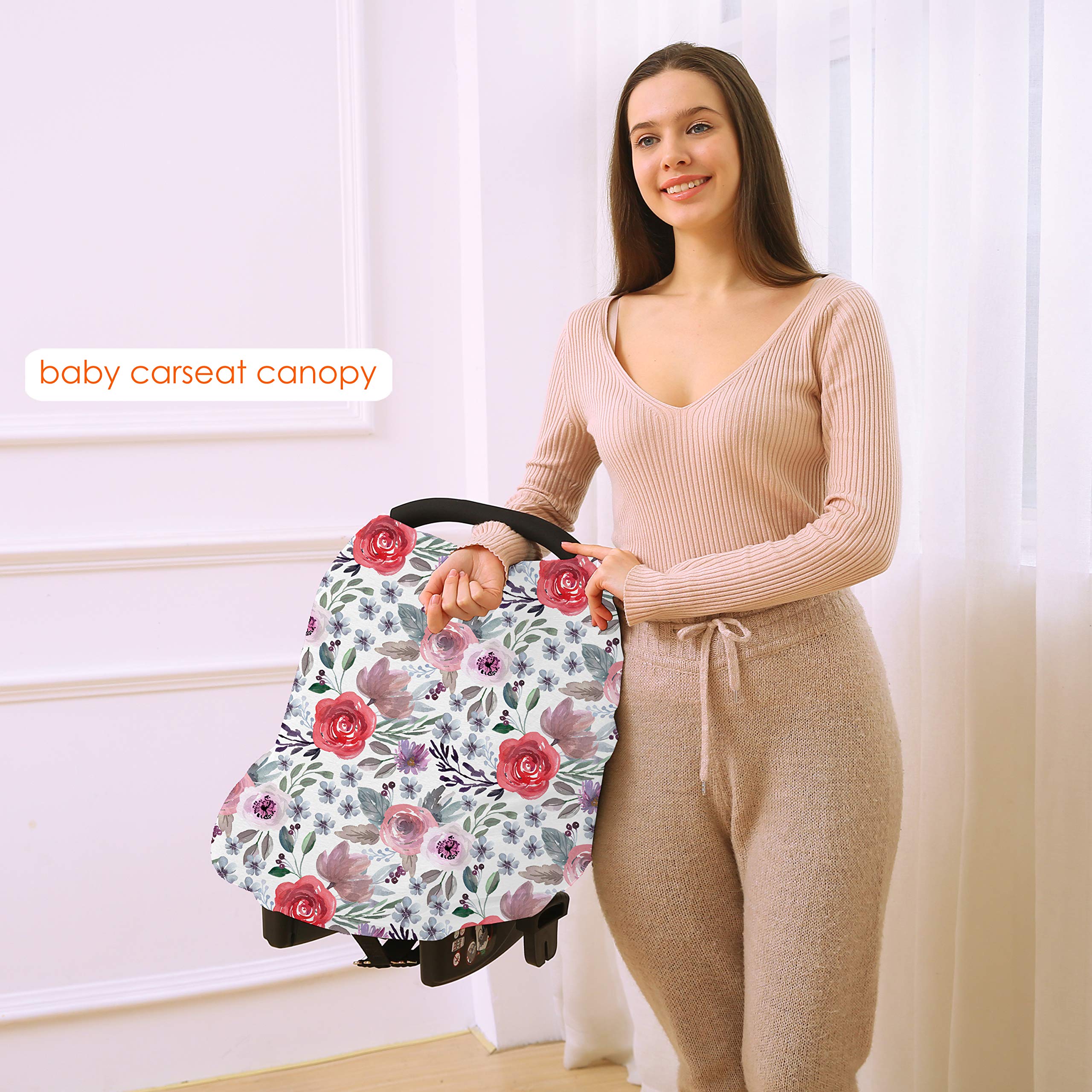 Multi-Use Nursing Cover & Car Seat Canopy for Babies - Stretchy Breathable Infant Car Seat Cover, Perfect Baby Shower Gift for Boys & Girls (Purple Flower) - Ideal for Breastfeeding, Shopping & Travel