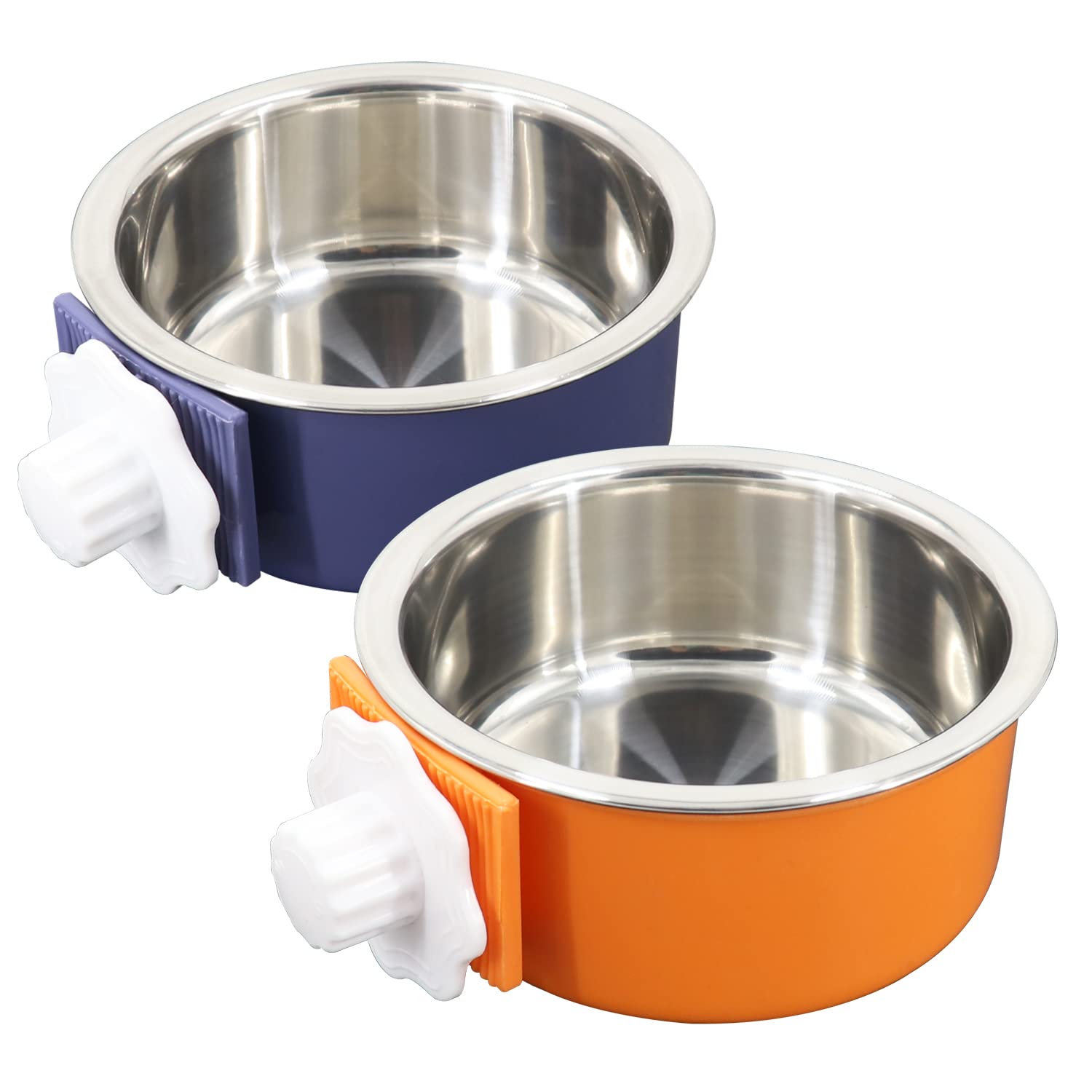 Stainless Steel Hanging Pet Crate Bowls - Removable Dog & Cat Feeder for Cages, Coops, Travel - Perfect for Puppies, Birds, Rats, Guinea Pigs, Rabbits & Hamsters (2 Pack) - Ideal for Home, Travel & Outdoor Use
