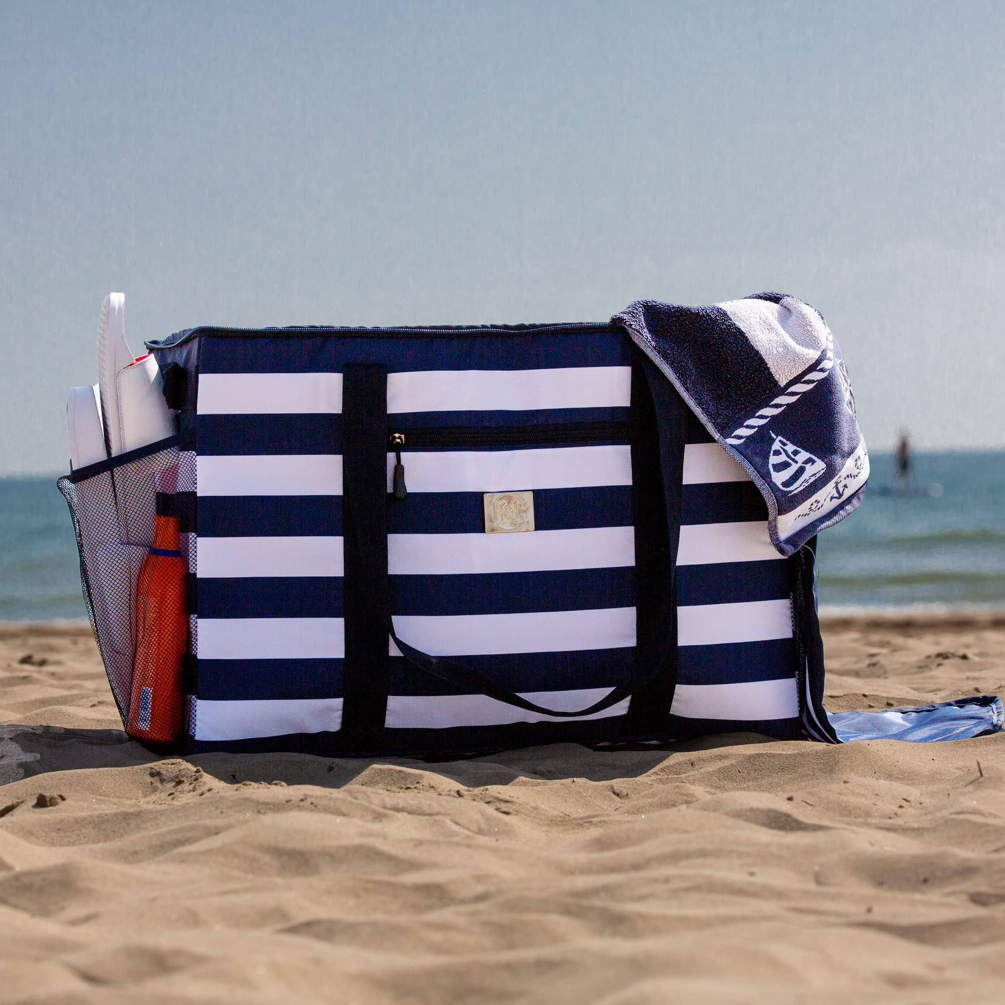 BANG&CARSEN Extra Large Waterproof Beach Tote Bag with Hard Bottom & Top Zipper - Durable Travel Shopping Bag for Women | Perfect for Beach Trips, Poolside, Gym & Grocery Shopping