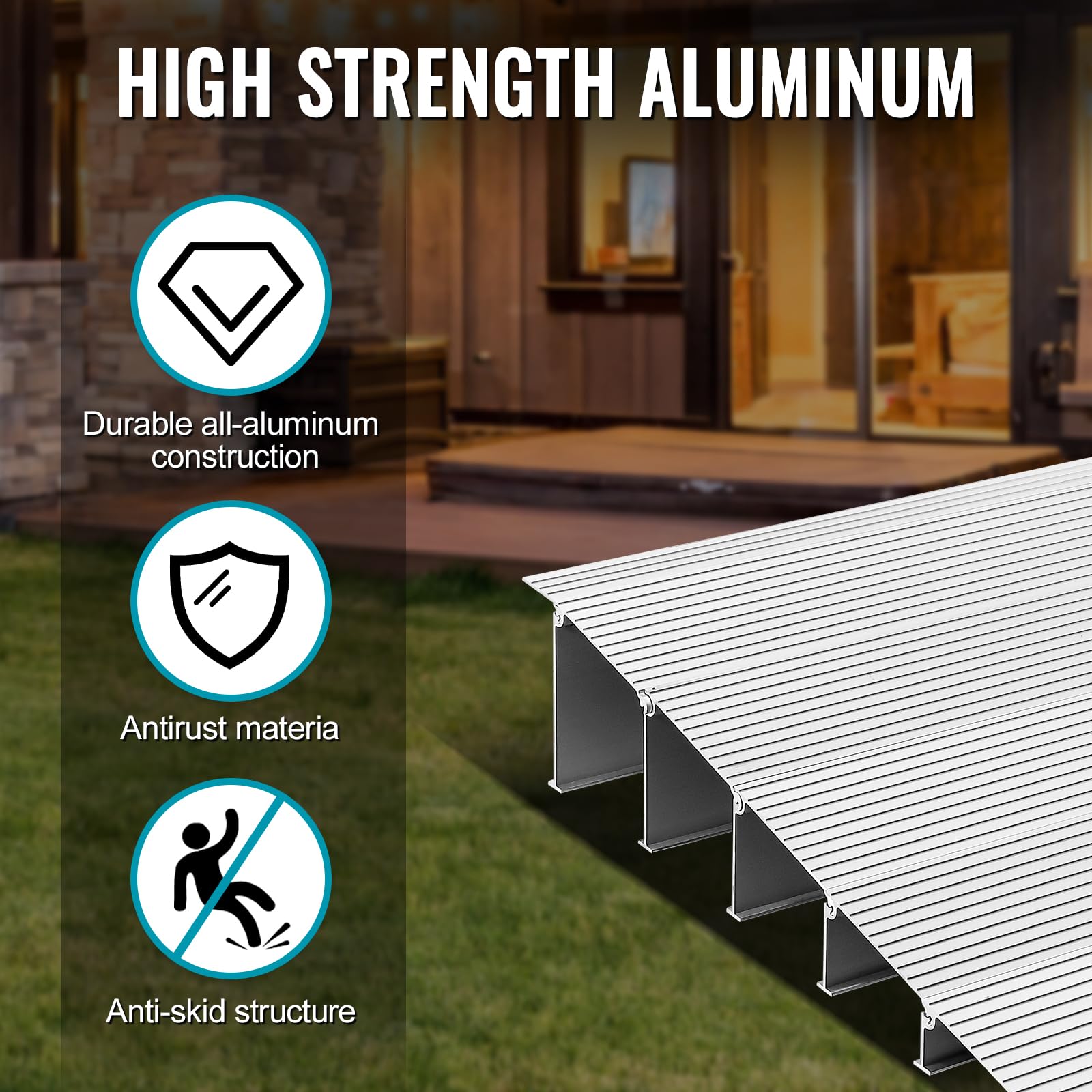 Threshold Ramp Aluminum Door Entry Ramp 800Lbs Load Capacity - Adjustable Wheelchair Ramp for Strollers, Scooters & Power Chairs - 6 Inch Heavy Duty Access Ramp for Home, Business & Outdoor Use