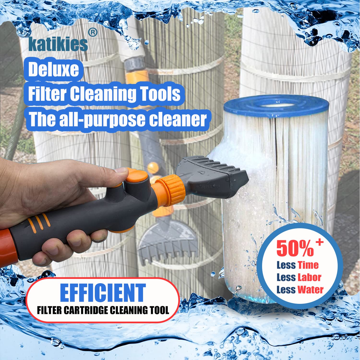 Pool Cartridge Filter Cleaner Tool - Efficient Filter Cleaning Wand for Spa, Hot Tub & Swimming Pool Maintenance | Perfect for Deep Cleaning Cartridge Filters, Removing Debris & Extending Filter Life