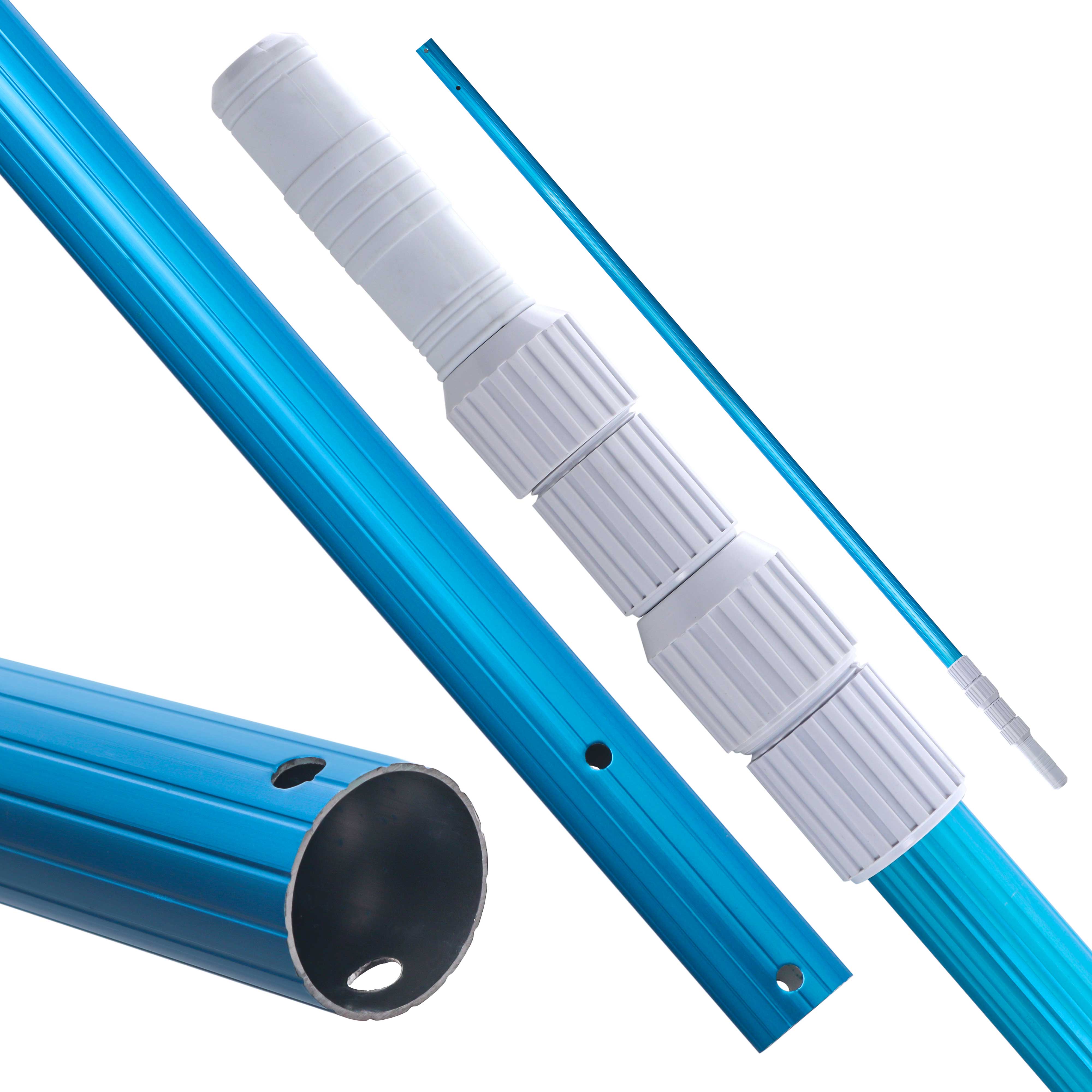 U.S. Pool Supply® 12ft Blue Anodized Aluminum Telescopic Pool Pole - Adjustable 3-Piece Expandable Design for Skimmer Nets, Rakes & Brushes | Perfect for Pool Cleaning, Maintenance & Water Sports Accessories