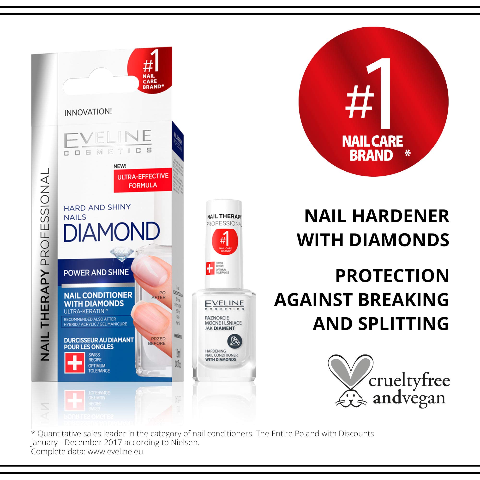 Eveline Cosmetics Professional Diamond Nail Hardener & Strengthener with Titanium Formula - Nail Care Treatment for Strong, Healthy Nails - 12ml | Perfect for Salon Use & At-Home Manicures