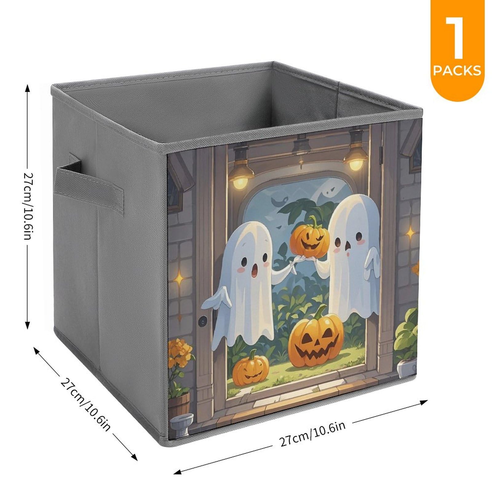 Foldable Storage Bins with Handle - Large Capacity Ghost Printed Organizer for Playroom, Office & Home