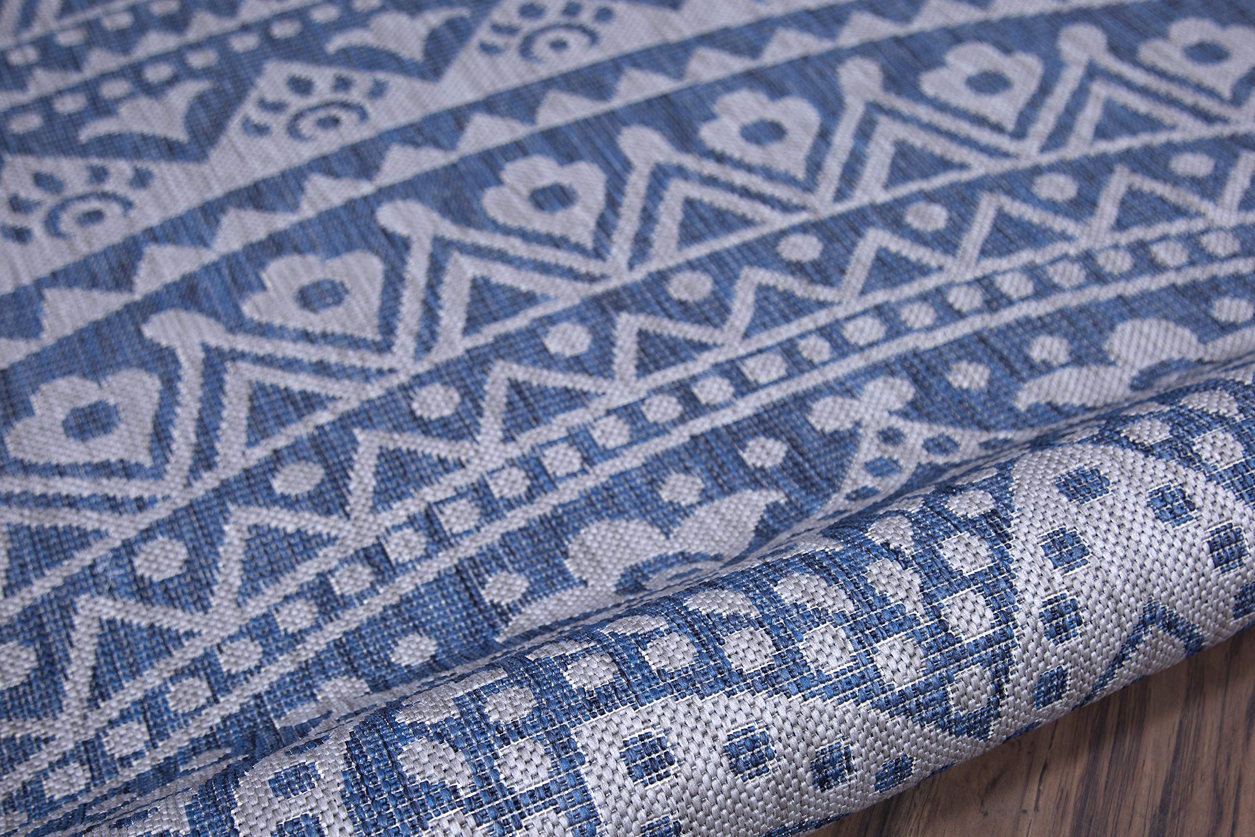 Bohemian Mandala Design Indoor/Outdoor Area Rug - Stain Resistant, Washable & Waterproof - Perfect for Patio, Balcony, Living Room, Kitchen & Bedroom Decor (8'x10', Denim Blue) - Ideal for Yoga Spaces, Meditation Rooms & Boho Chic Home Styling