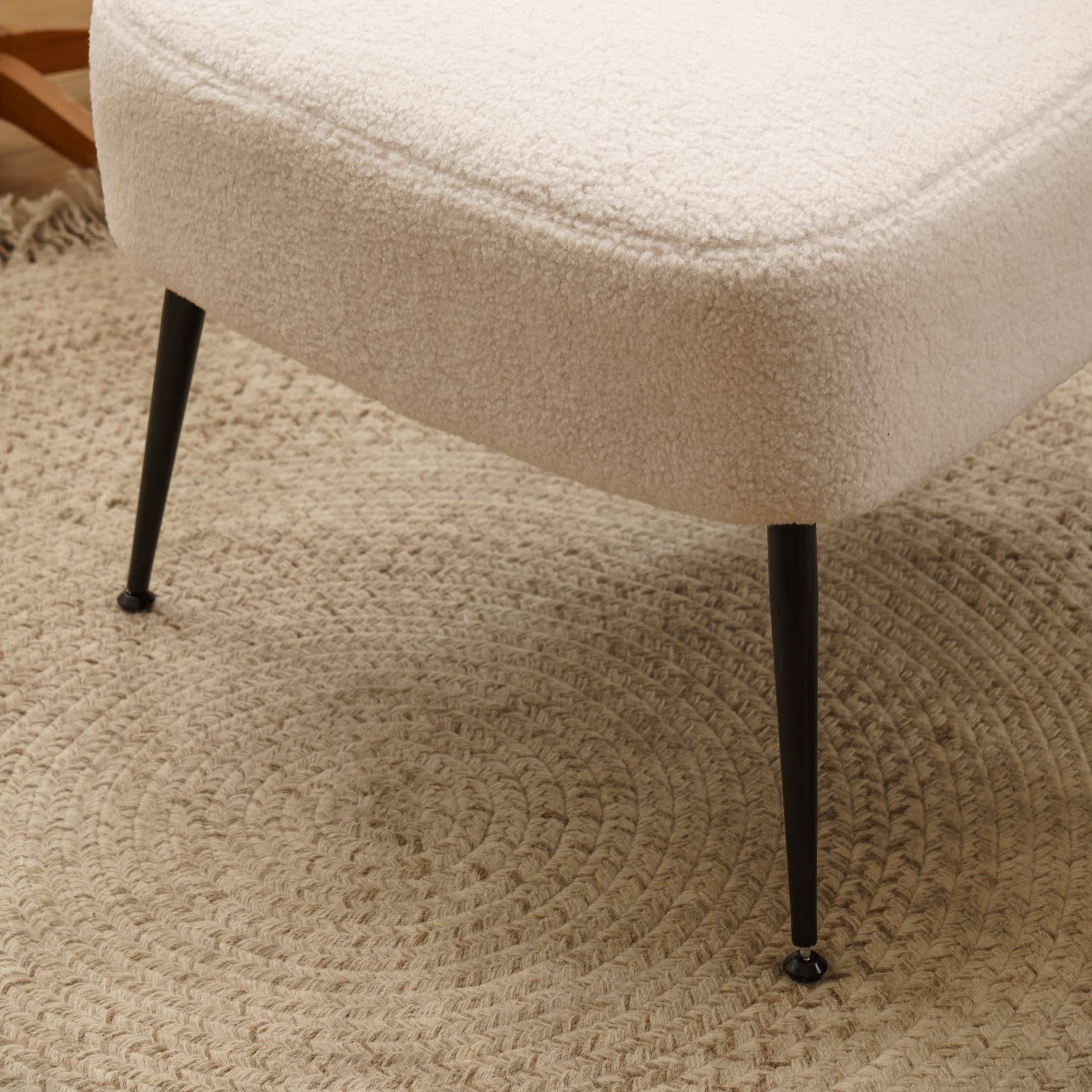 Yoglad Armless Accent Chair - Tufted Padded Seat Teddy Fabric Upholstered Reading Chair with Wooden Frame & Metal Legs for Living Room, Bedroom, Home Office Decor (White) | Perfect for Cozy Reading Nooks, Small Spaces & Modern Interior Design
