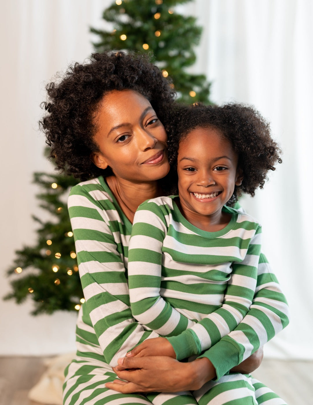 Boys Girls Green and White Striped Pajama Set - Soft Cotton Sleepwear for Kids - Perfect for Bedtime, Lounging & Family Matching Outfits