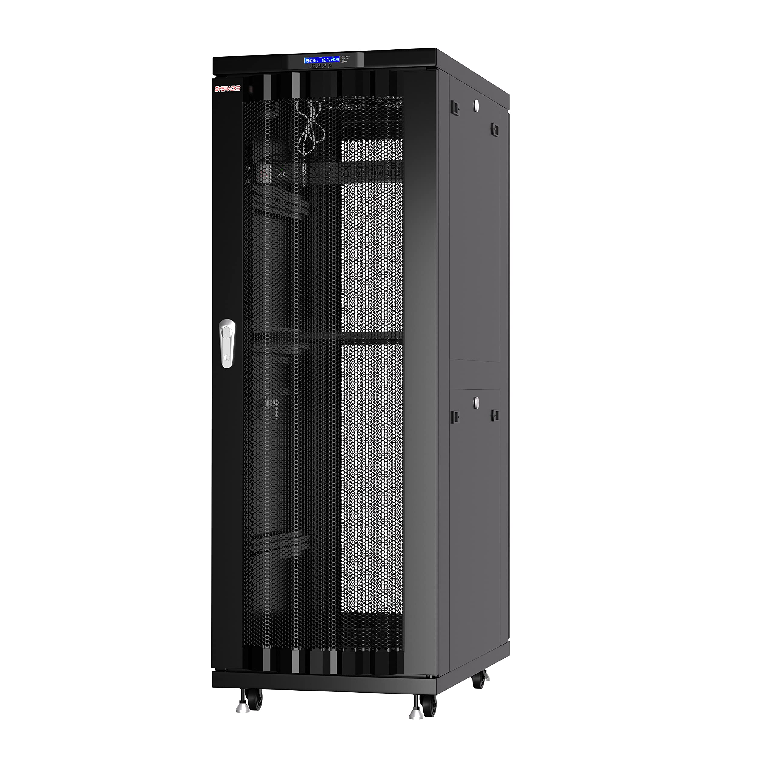 Sysracks 42U Server Rack Cabinet with Locking Doors - Heavy Duty Network Rack for Data Center, Office & Home Use - Includes Caster Levelers, Cooling Fan, Thermostat & PDU - Ideal for Server, AV & Networking Equipment Mounting
