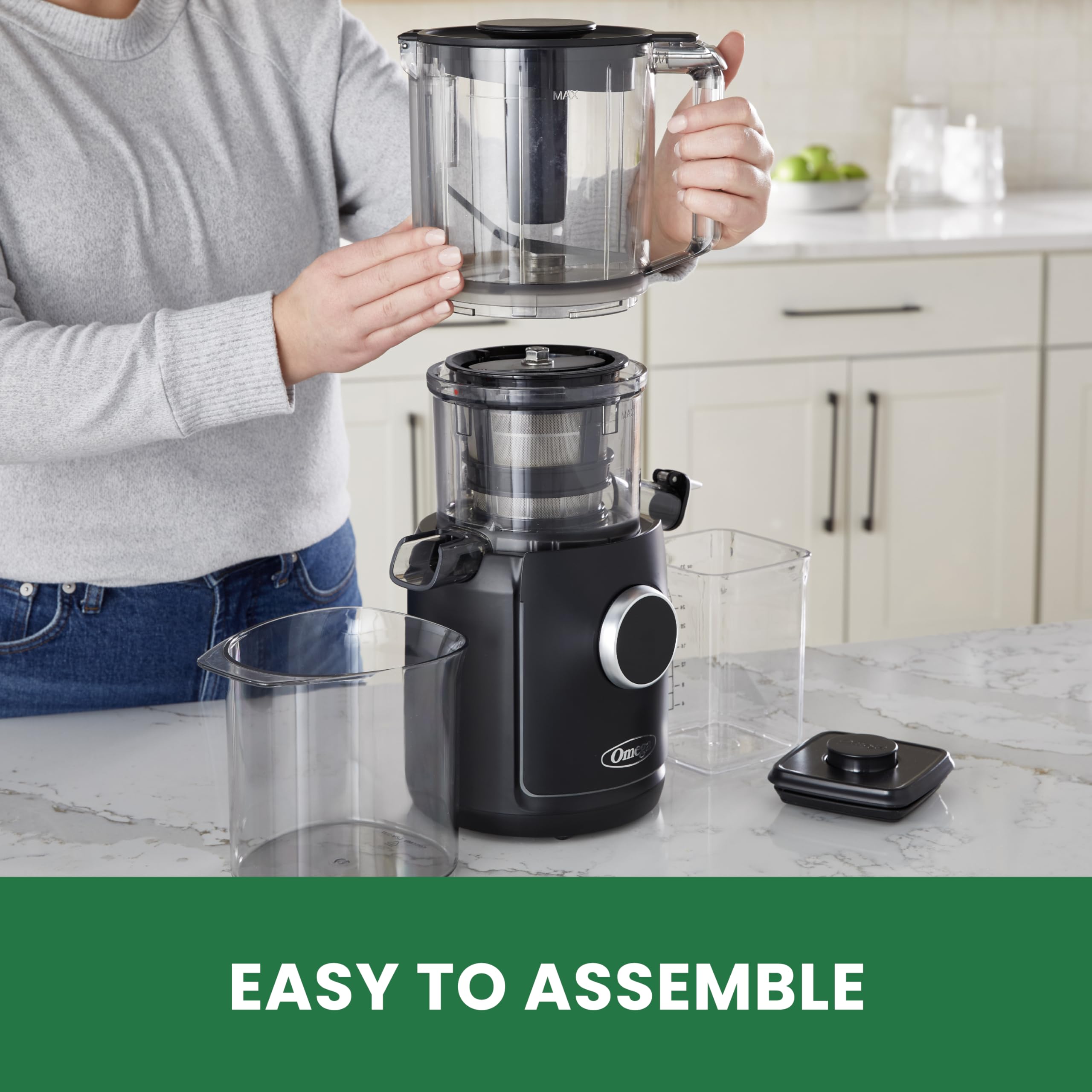Omega Ultimate Performance Slow Masticating Juicer with Intellidial Technology - Cold Press Fruit & Vegetable Juice Extractor, 64oz Hopper, 4 Juice Glasses, 200W (Black) - Perfect for Healthy Juicing at Home, Detox & Weight Loss