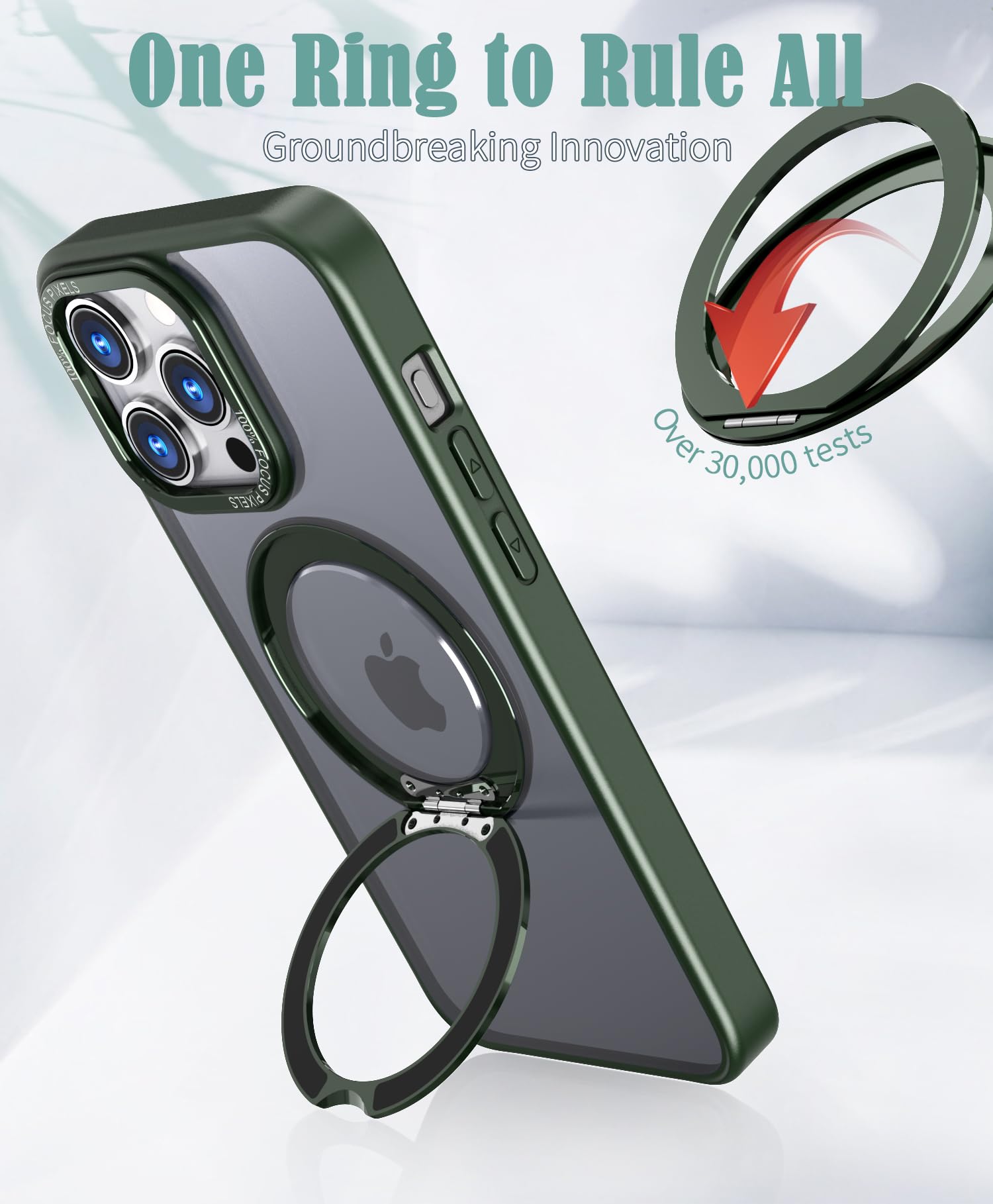 **iPhone 15 Pro Max Case with 360° Rotating Metal Stand & Magnetic Ring Holder | Slim Durable Frosted Cover (Army Green 2024) - Perfect for Hands-Free Viewing, Gaming & Travel**