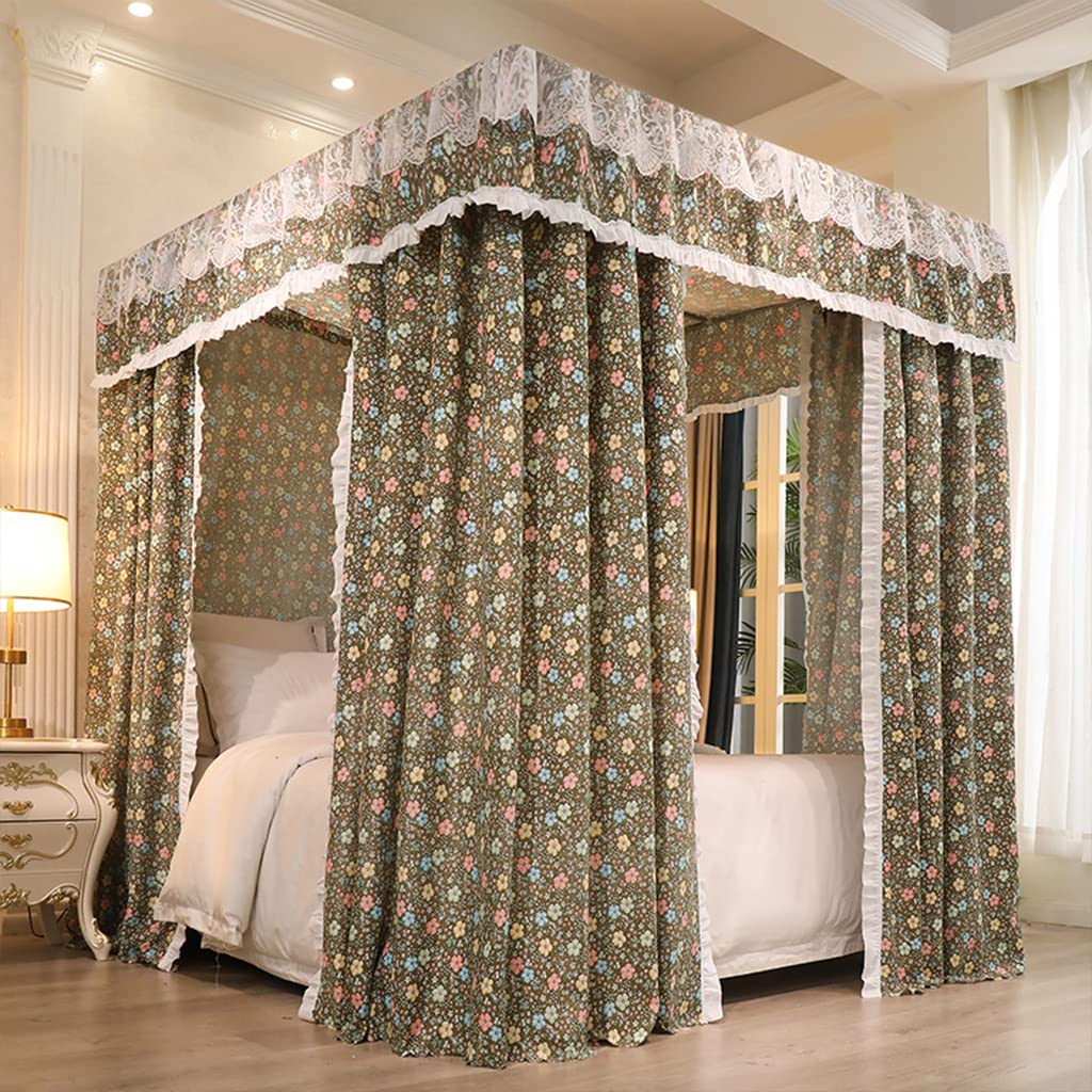 Brown Flowers Princess Bed Canopy - 4 Corner Post Curtain for Girls, Boys & Adults - Twin/Full/Queen/King Size Bedroom Decor (Brown Floral Pattern) - Perfect for Kids' Rooms, Nursery Decor & Romantic Bedroom Makeovers