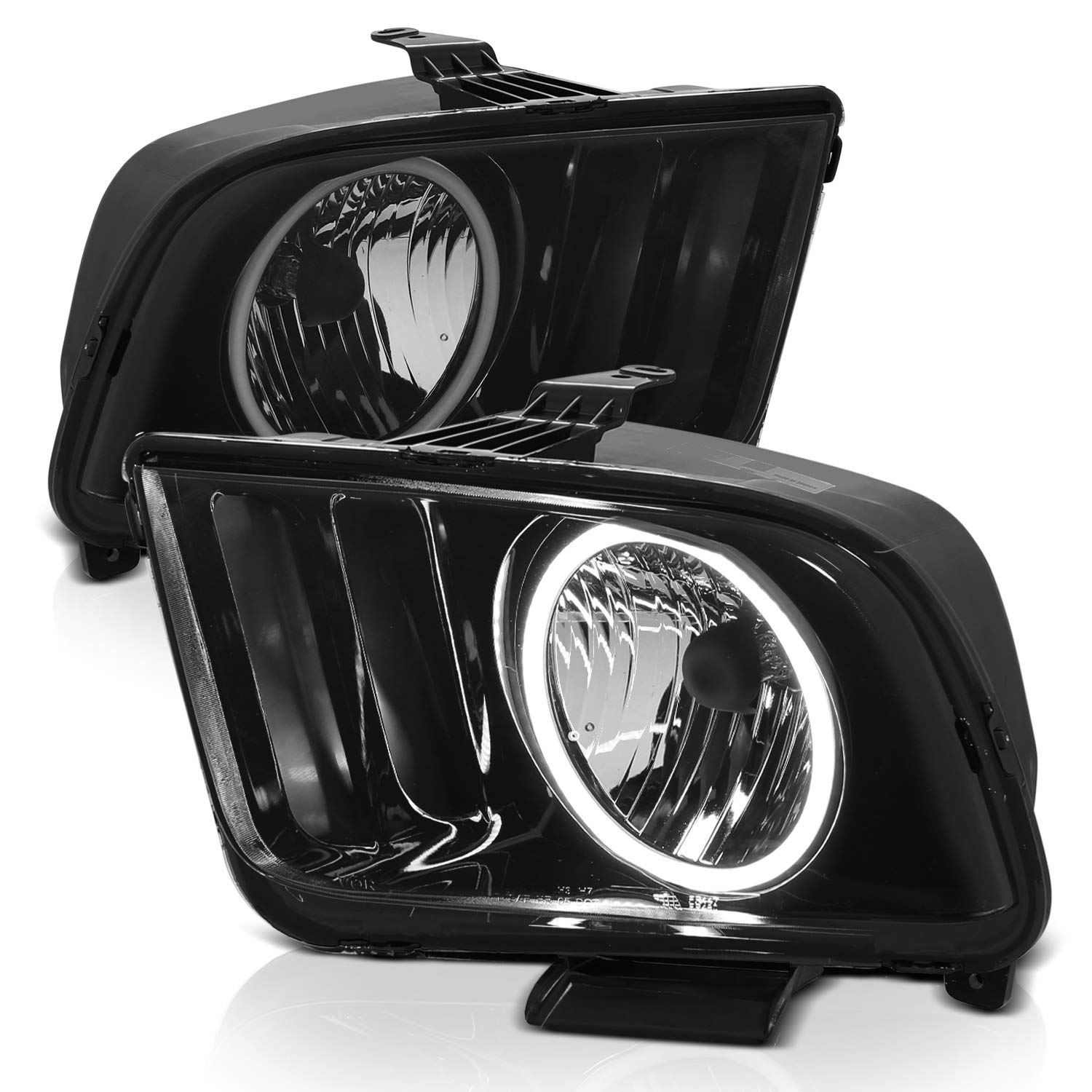 2005-2009 Ford Mustang Xtreme LED Halo Smoke Headlights Assembly Pair - Driver & Passenger Side | Halogen Replacement with Modern Style | Perfect for Night Driving & Car Customization
