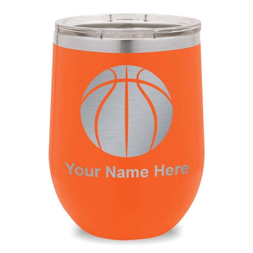 Personalized Engraved Orange Basketball Wine Glass Tumbler - Perfect for Game Day Parties, Sports Themed Events & Gift Giving