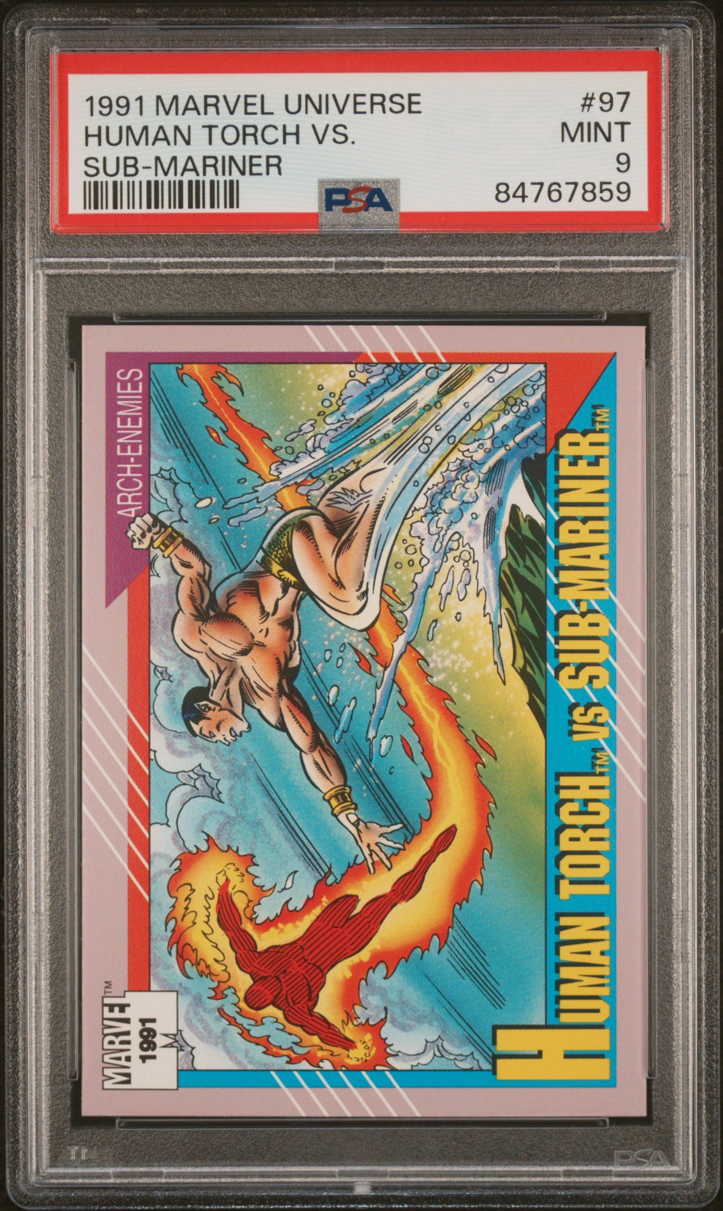 1991 Marvel Universe Human Torch vs. Sub-Mariner #97 PSA 9 NM-MT Graded Comic - Collectible Superhero Battle for Display & Investment