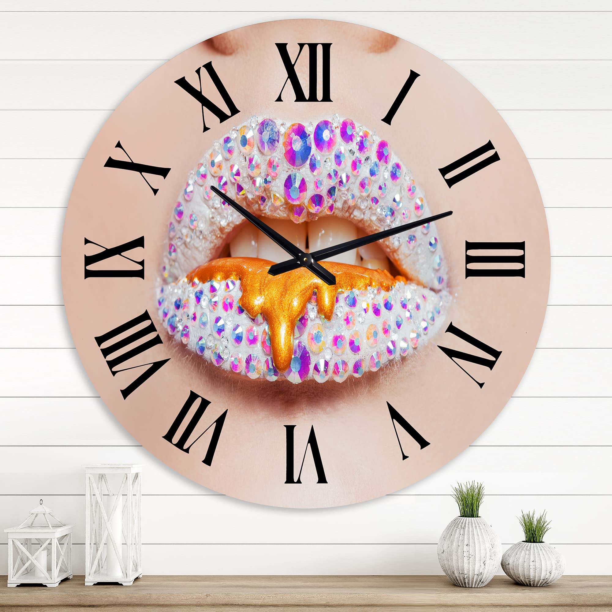 Stylish Rhinestone Smudge Design Modern Large Wall Clock - Elegant Office Decor & Home Wall Art for Living Room, Bedroom, or Workspace