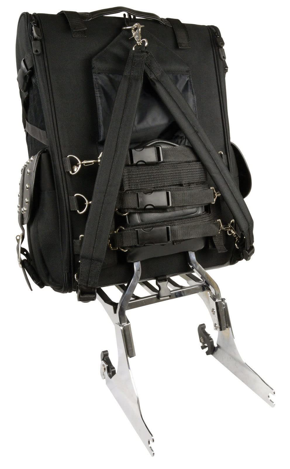 Excelsior International Motorcycle Large Sissy Bar Travel Bag - Black Waterproof Backpack for Harley, Cruiser & Touring Bikes - Perfect for Road Trips & Long-Distance Riding