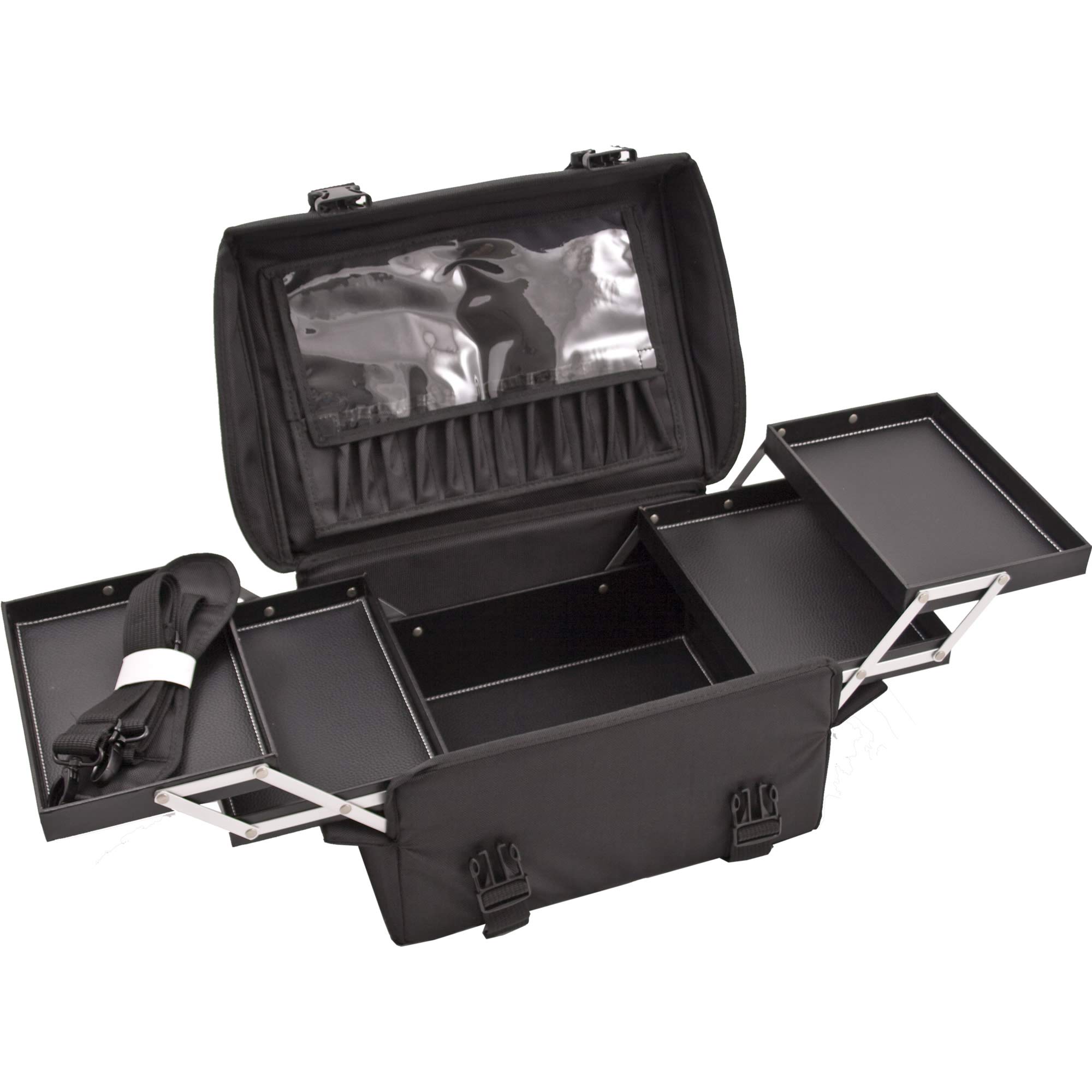 Ver Beauty Black Nylon Makeup Case with Shoulder Strap - Professional Cosmetic Organizer for Travel