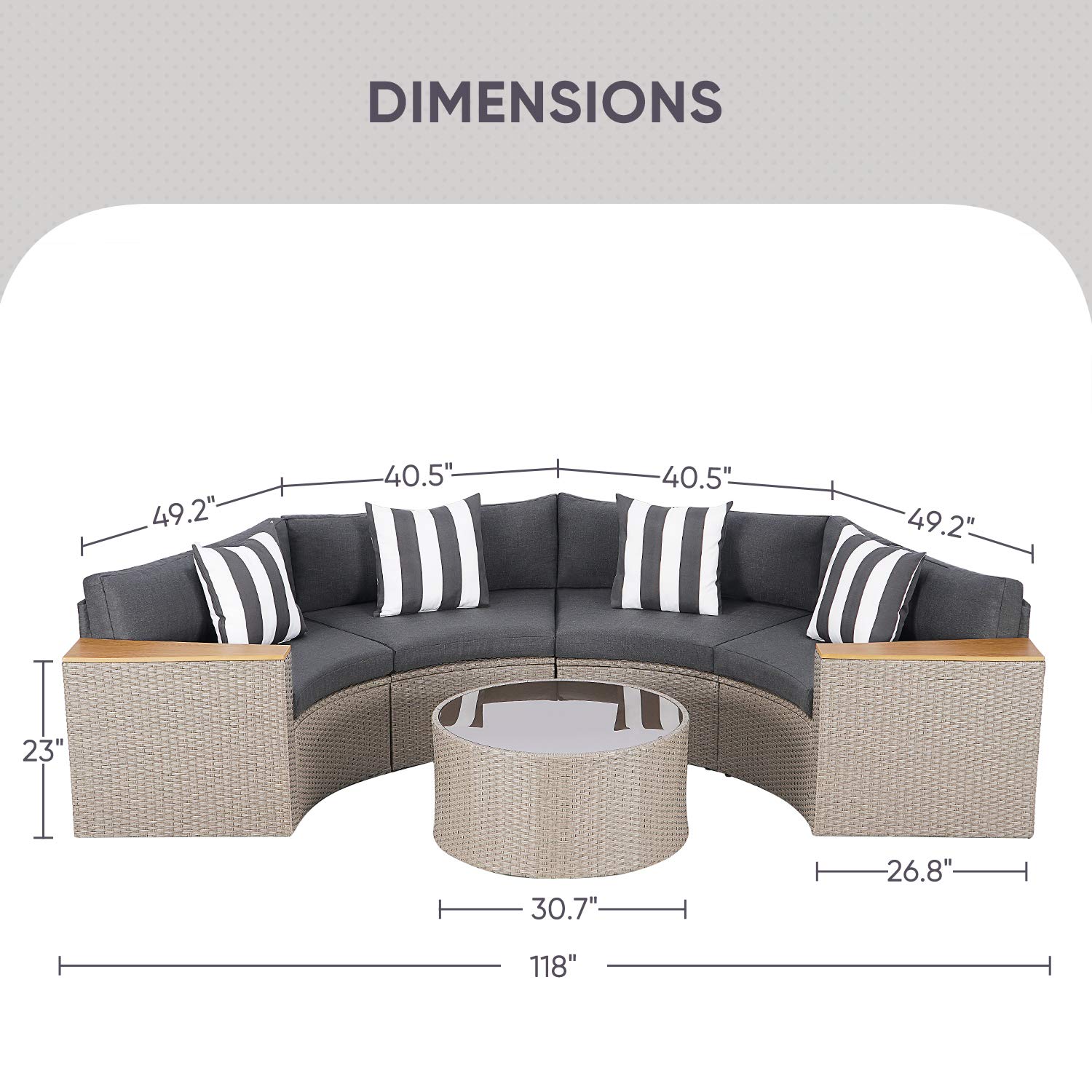 5-Piece Outdoor Patio Furniture Set - Half Moon Wicker Sectional Sofa with Glass Coffee Table for Garden, Backyard & Pool Areas (Grey) | Perfect for Relaxing, Entertaining & Outdoor Conversations