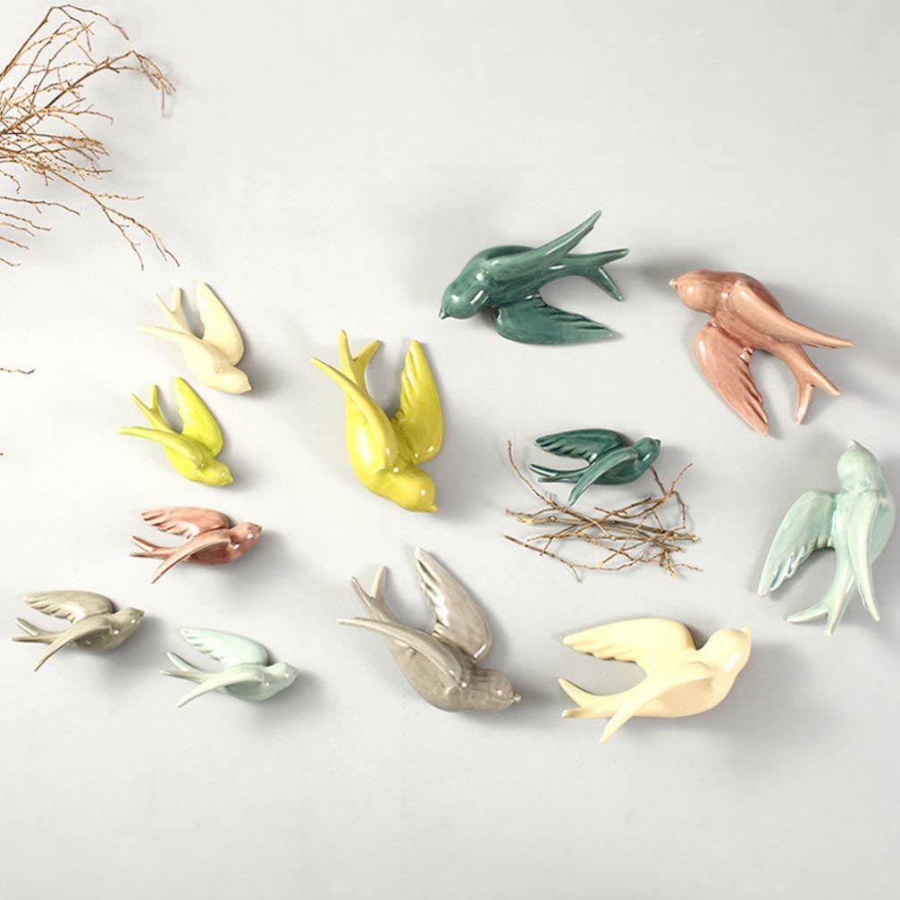 Ceramic Hanging Swallows & Sparrows - Handcrafted Bird Wall Decor Sculptures for Living Room, Garden & Outdoor Spaces | Elegant Dove Figurines & Decorative Bird Ornaments for Home & Patio Decor