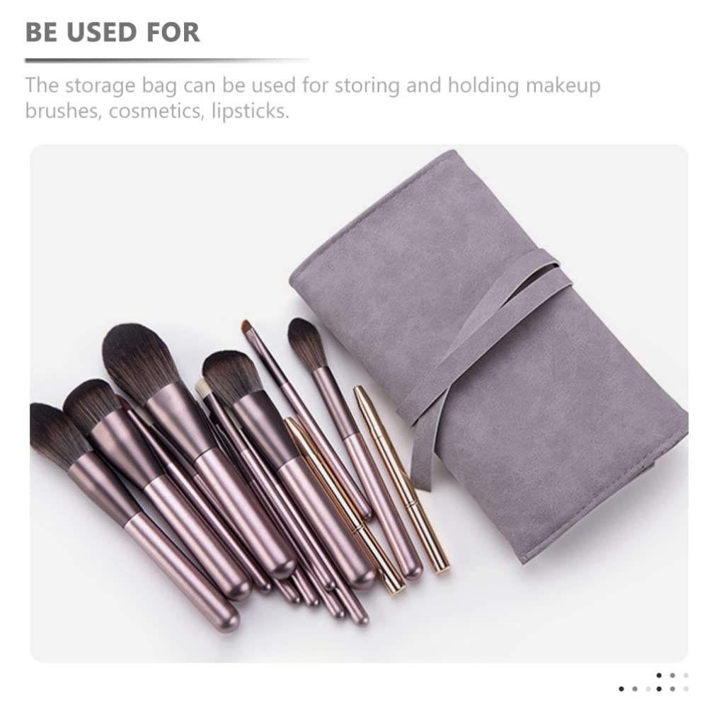 FRCOLOR Foldable Makeup Brush Case - Travel Cosmetic Brush Organizer with Imitation Suede, Portable Roll-Up Bag for Makeup Brushes & Beauty Tools - Perfect for Travel, Home Storage & Professional Use