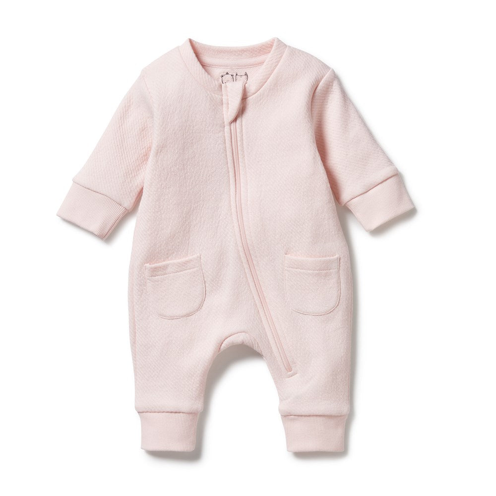 Organic Pink Quilted Baby Growsuit - Soft Cotton Infant Romper for Newborns & Toddlers | Perfect for Playtime, Sleepwear & Photo Shoots