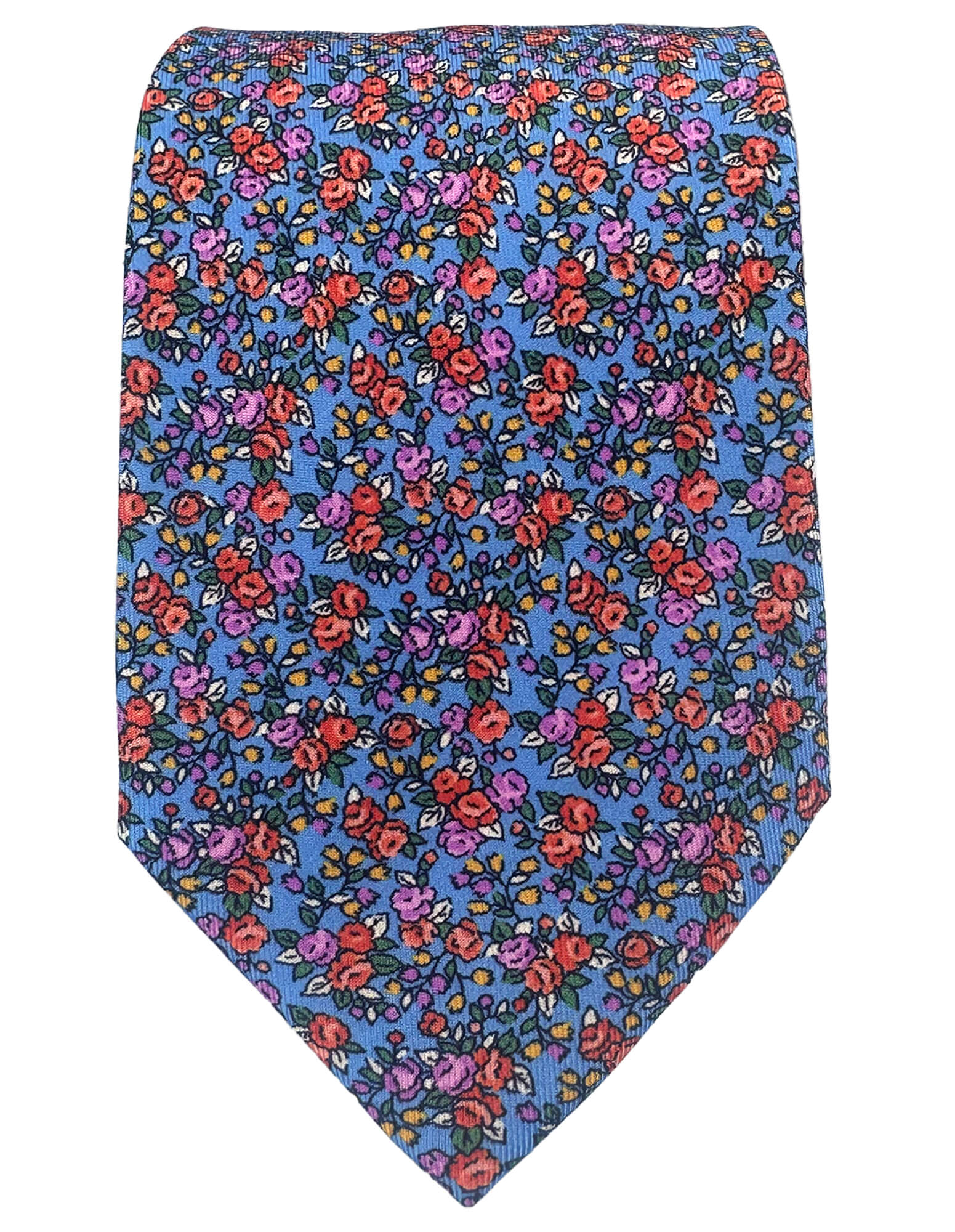 CANTINI Omero Floral Tie for Men - Elegant Blue Silk Necktie for Weddings, Business & Formal Occasions