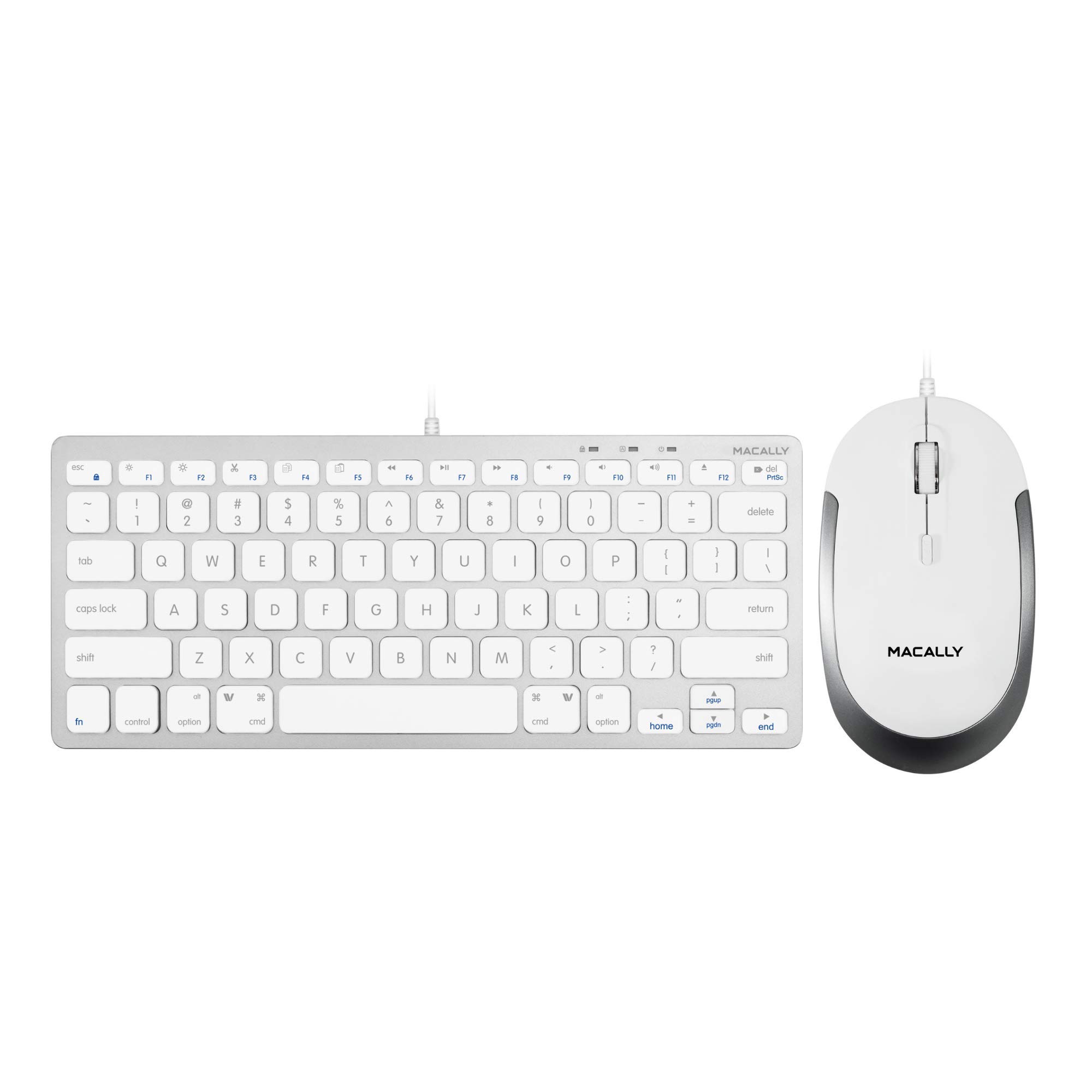 Macally Mini Wired Keyboard and Quiet Wired Mouse Set - Compact USB Computer Keyboard & Silent Click Mouse for Office, Home, Gaming & Productivity Workspace Setup