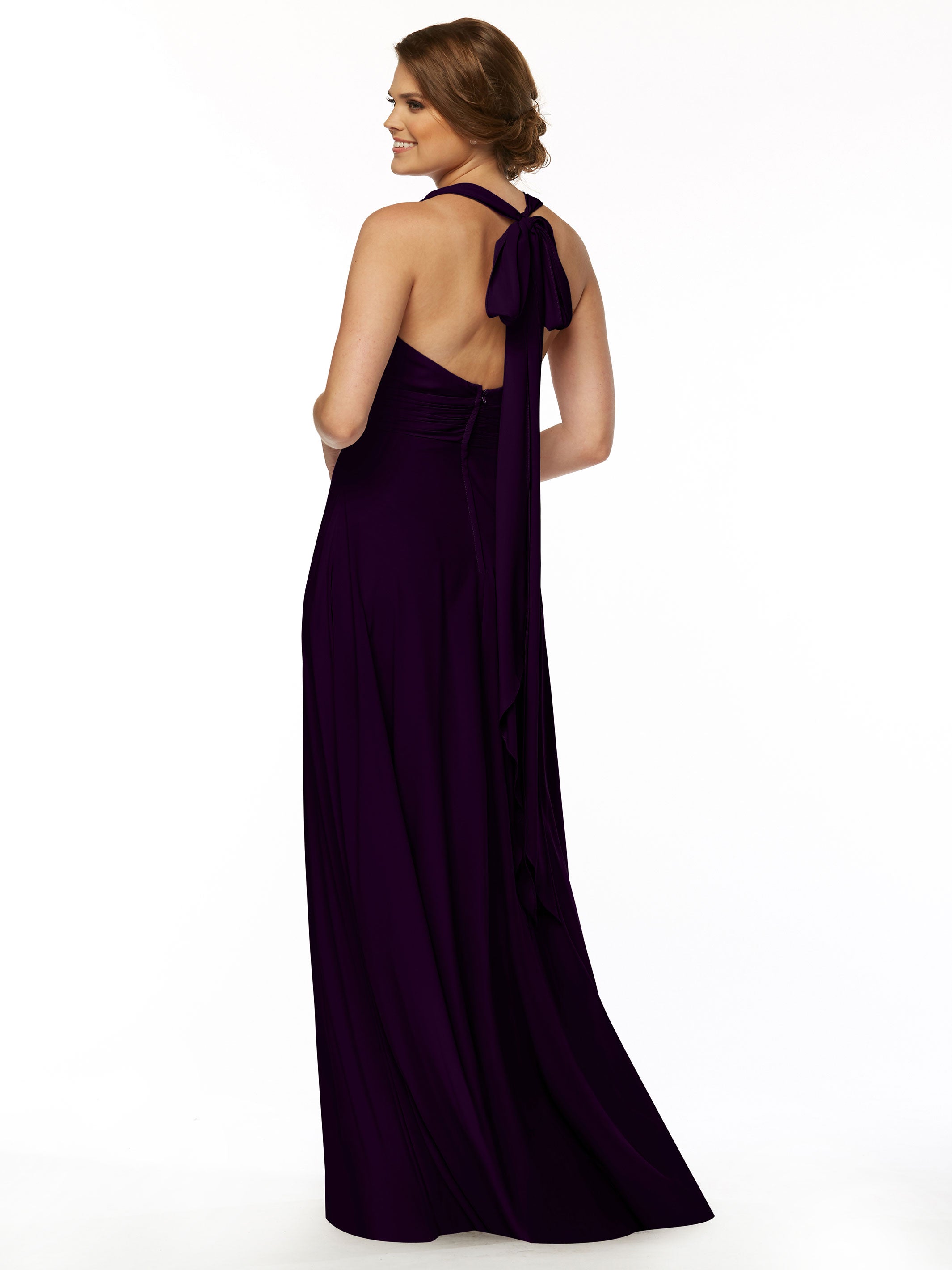 Elegant 80107 A-Line Stretch Chiffon Bridesmaid Dress with Halter V-Neck - Perfect for Weddings, Formal Events & Special Occasions