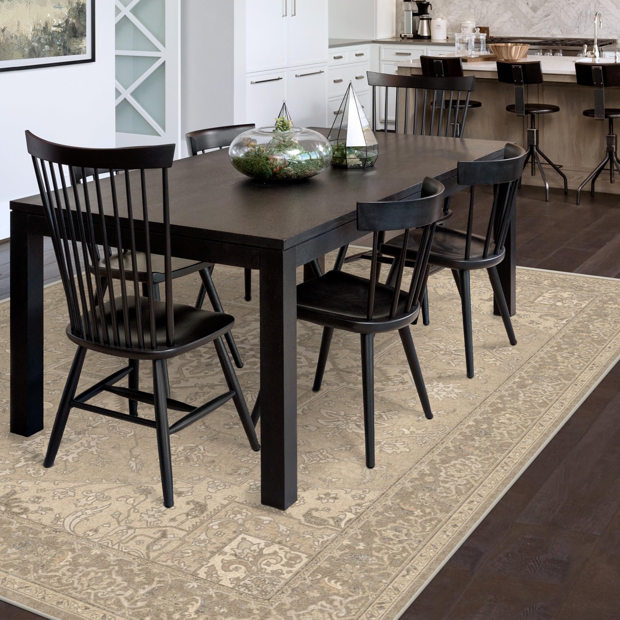 Ruggable x Maral Heriz Washable 5x7 Area Rug in Creme | Premium Vintage Non-Slip Rug for Living Room, Bedroom, Kitchen, Office & Classroom | Includes Gripper Pad | Perfect for High-Traffic Areas & Pet-Friendly Homes