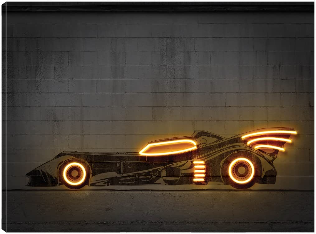 Batmobile 89y Fine Art Canvas Wall Decor by Artist Octavian Mielu - Ready to Hang 43x32 Inch - Perfect for Living Room, Bedroom, Office & More - Superhero Themed Home Decor for Movie Fans & Collectors