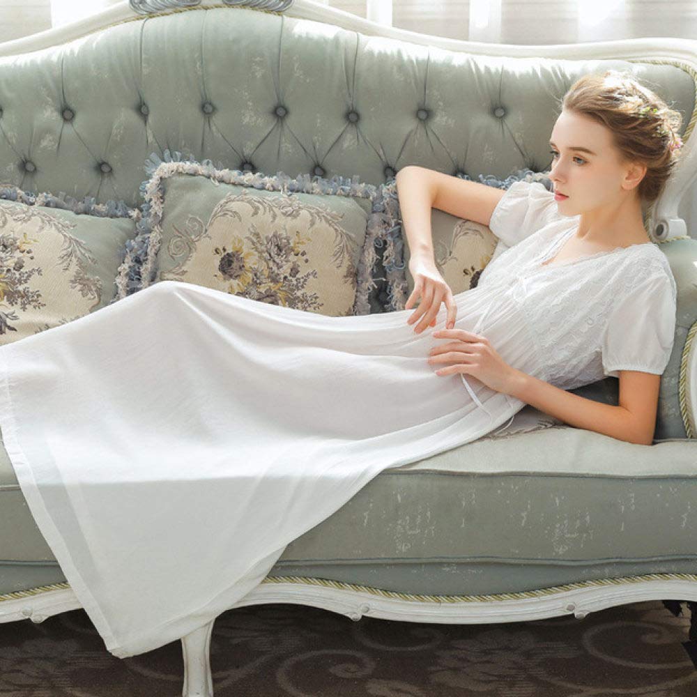 Vintage Cotton Lace Nightgown for Women - Elegant Princess Sleepwear with V-Neck & Short Sleeves, Plus Size Available in White | Perfect for Home Relaxation, Bridal Sleepwear and Romantic Getaways
