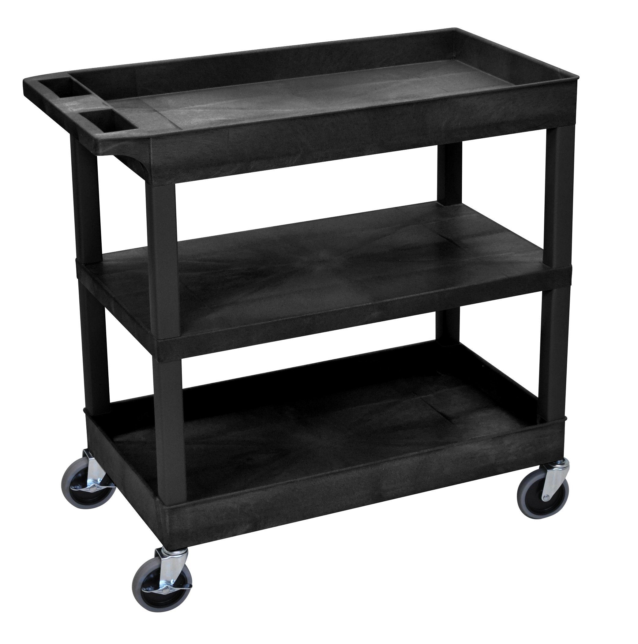 Luxor EC121 Black Utility Cart with 2 Tubs & 1 Flat Shelf - 18